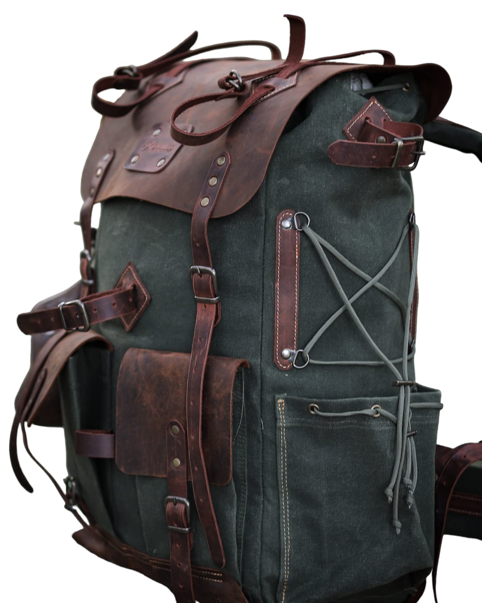 Premium Bushcraft & Camping Backpack - 60L Waxed Canvas & Leather Travel Backpack for Outdoor Adventures, Hiking & Survival Gear - Customizable (40L Option Available)