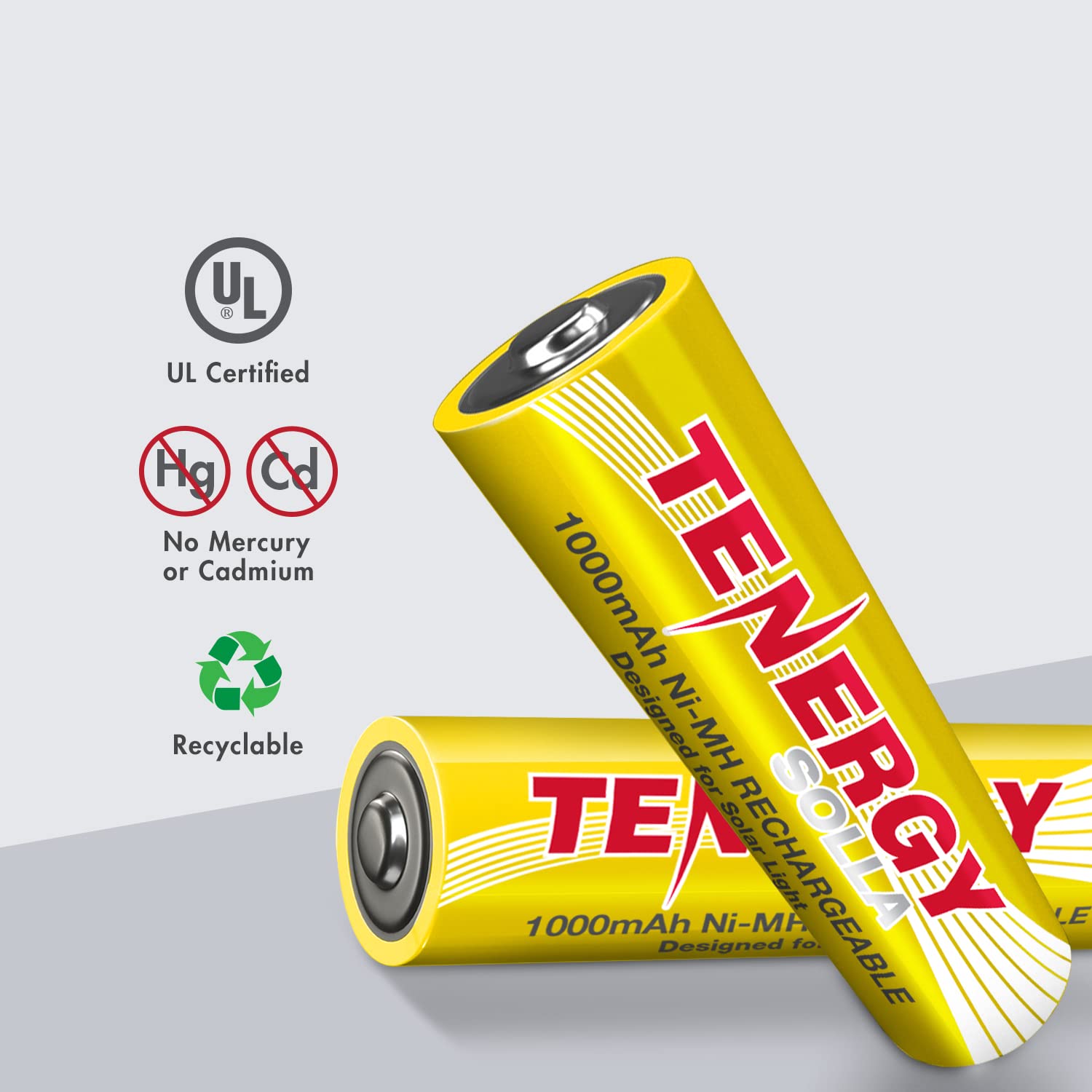 Tenergy Solla Rechargeable NiMH AA Batteries 1000mAh - 24 Pack Solar Batteries for Outdoor Garden Lights, Waterproof & Leak-Proof, Long Lasting 5+ Years, UL Certified - Perfect for Solar Powered Path Lights, Landscape Lighting & Decorative Yard Illumination