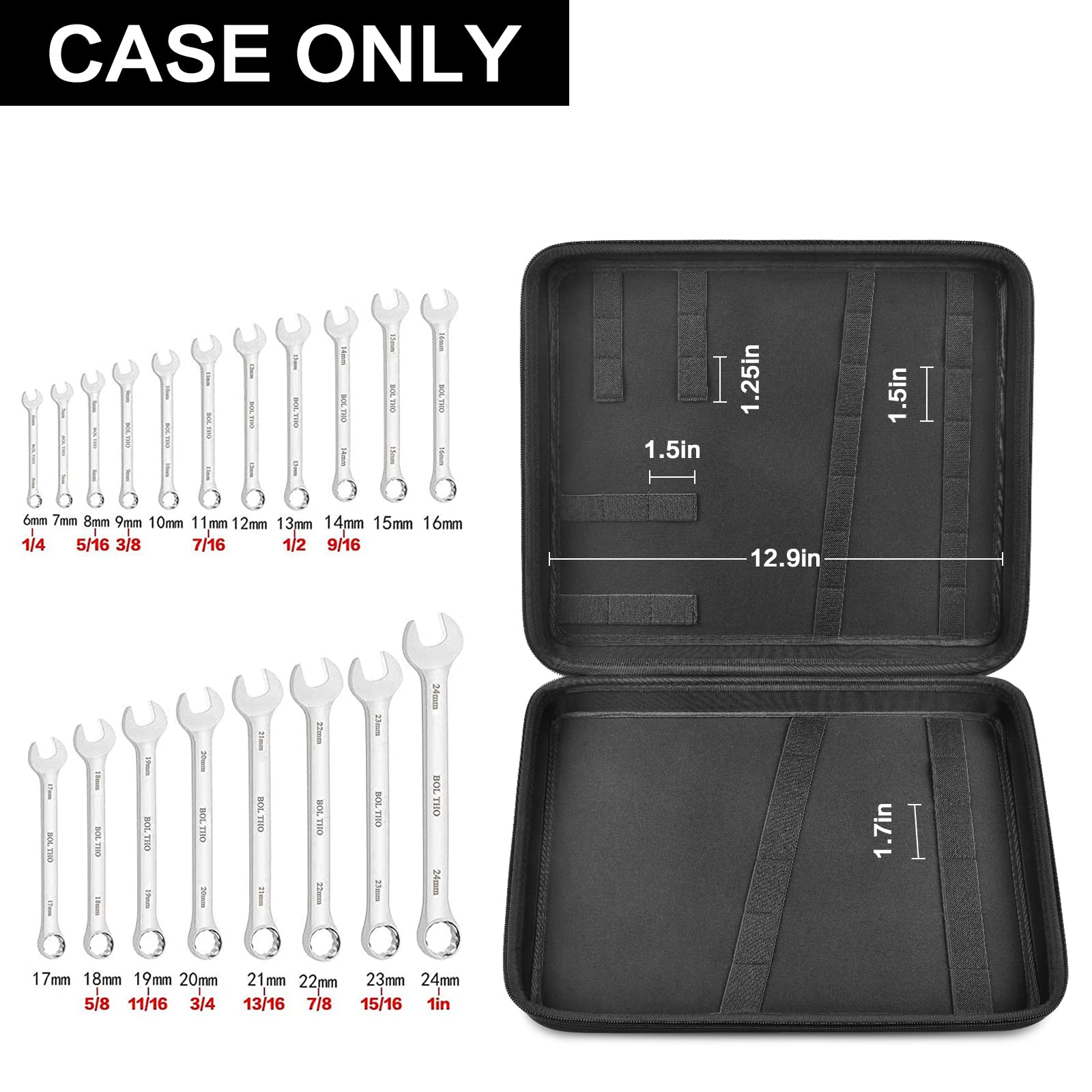 Premium Wrench Organizer Case for Ratcheting Wrench Sets - Fits Metric & SAE 19-Piece Combination Wrenches - Compatible with WORKPRO, EFFICERE, JAEGER, GEARWRENCH, CRAFTSMAN - Durable Tool Roll Pouch for Mechanics & DIY Projects - Perfect for Garage Organization & Mobile Repair Kits