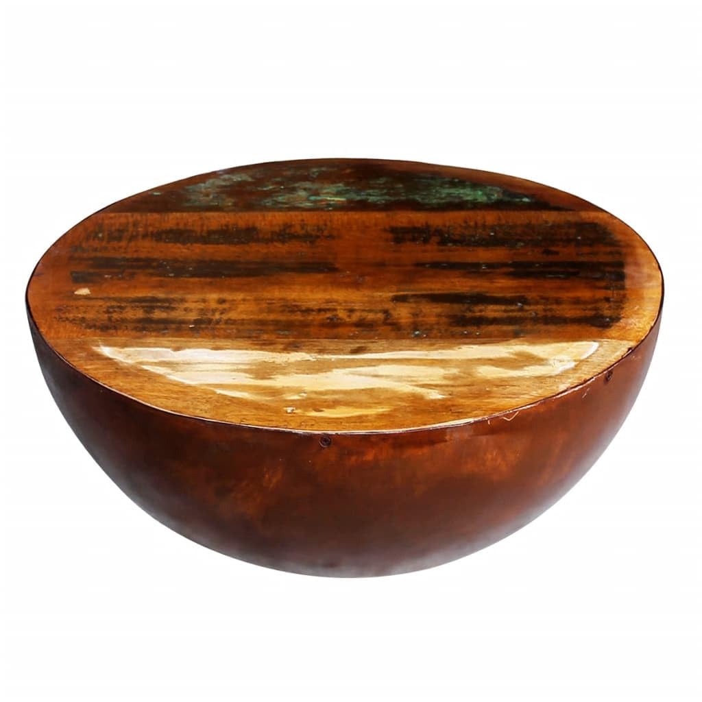 Modern Coffee Table with Bowl-Shaped Steel Base & Reclaimed Wood Top - Perfect for Living Room, Lounge, and Office Decor