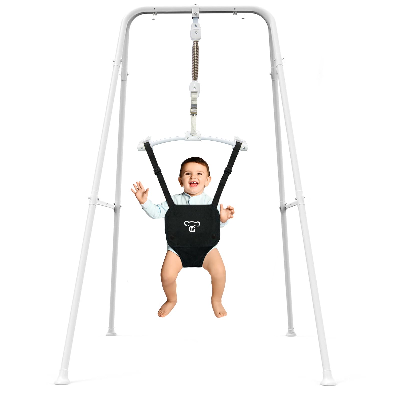 Baby Jumper with Stand - Adjustable Baby Bouncer & Activity Center for Infants 6-12 Months | Safe Baby Exerciser for Boys & Girls | Perfect Baby Shower Gift (White) - Great for Playtime, Learning & Developing Motor Skills