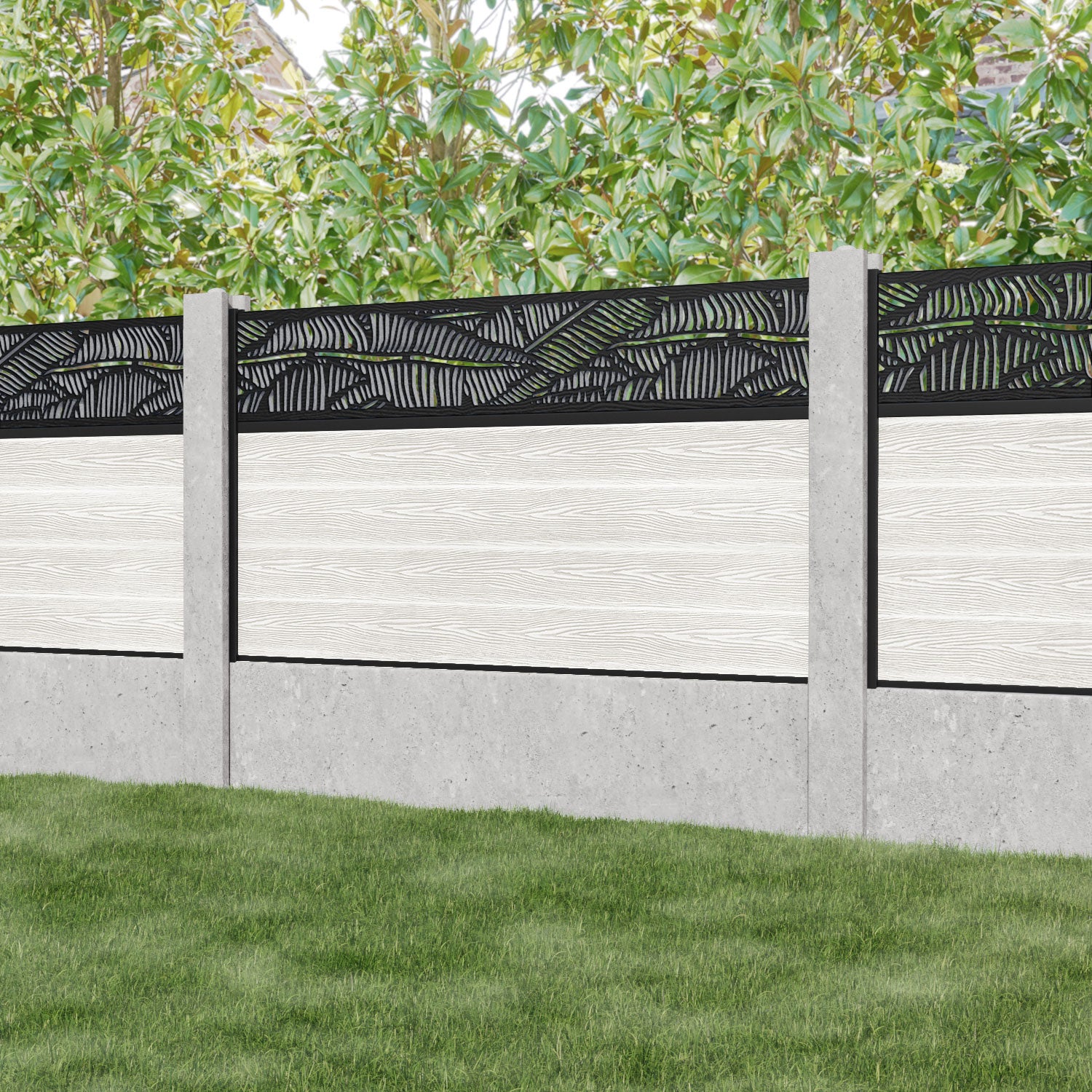 Classic Feather Fence Panel in Light Stone - Decorative Privacy Fence for Backyard, Garden, and Pool Area - Fits Existing Concrete Posts