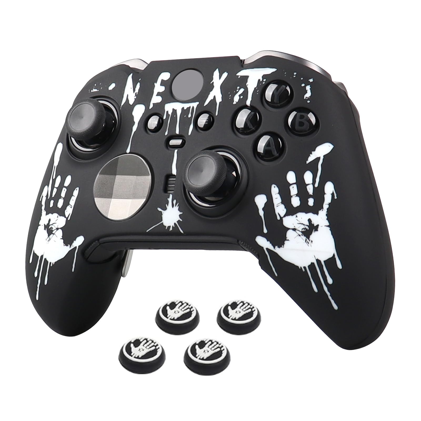 RALAN Anti-Slip Silicone Cover Case for Nintendo Switch Pro Controller - Laser Blood Handprint Design with 4 Thumb Grips - Perfect for Gaming, Travel Protection & Enhanced Grip (Black)