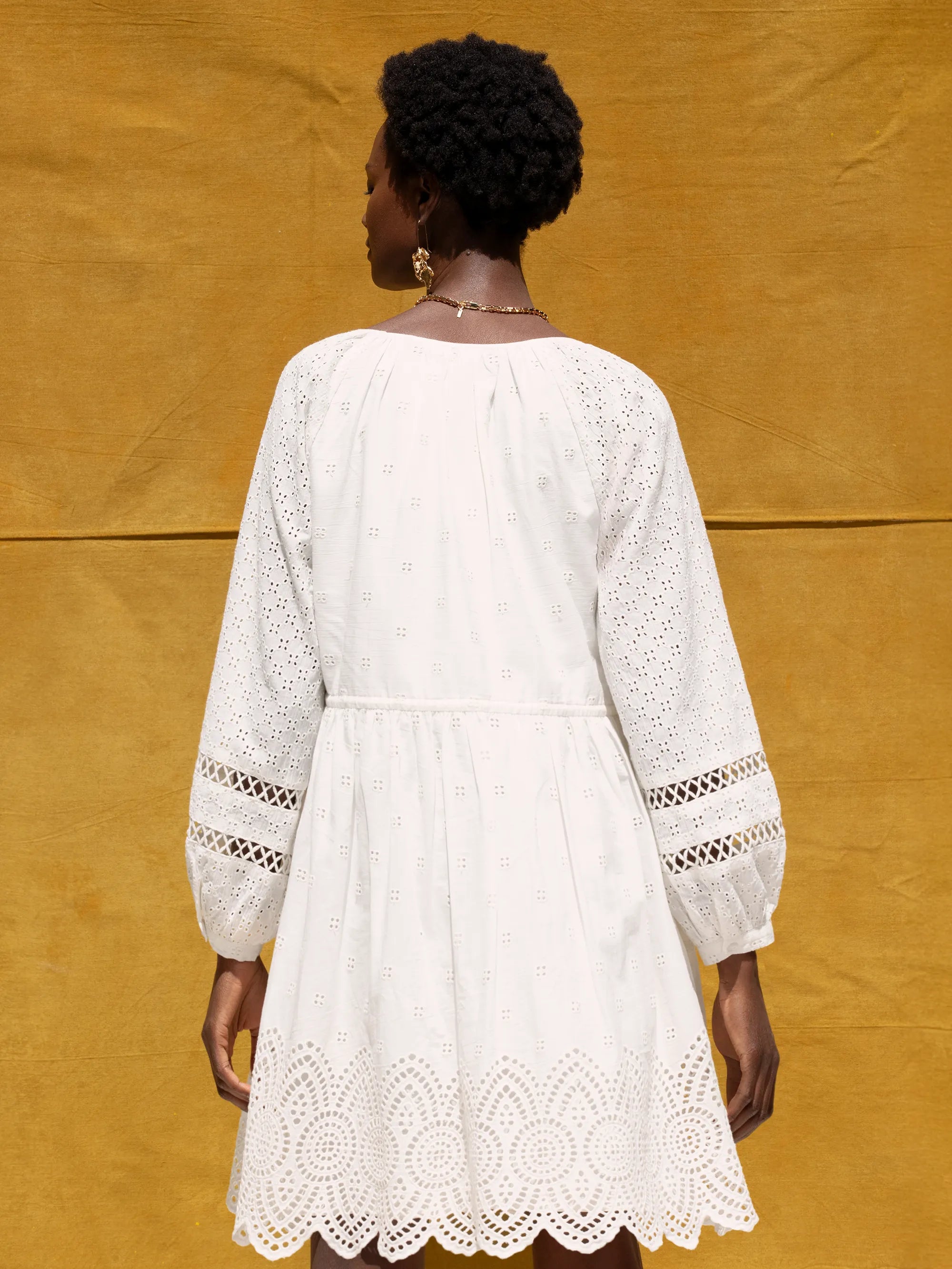Ivory Mix Broderie Smock Dress for Women - Floral Embroidered Boho Maxi Dress - Perfect for Summer, Beach, and Casual Outings