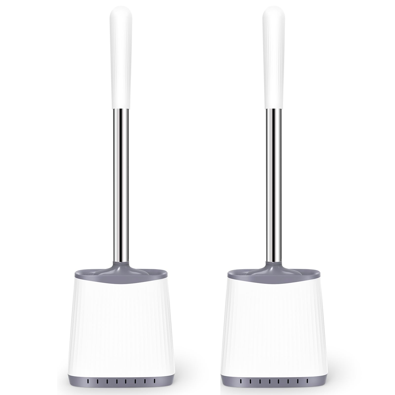2 Pack TRENTI Silicone Toilet Brush Set with Holder - Flexible Toilet Bowl Brush & Ventilated Wall Mount Holder for Bathroom Deep Cleaning - Compact White Toilet Brush (TRTI-081) - Perfect for Small Bathrooms, RVs & Tight Spaces