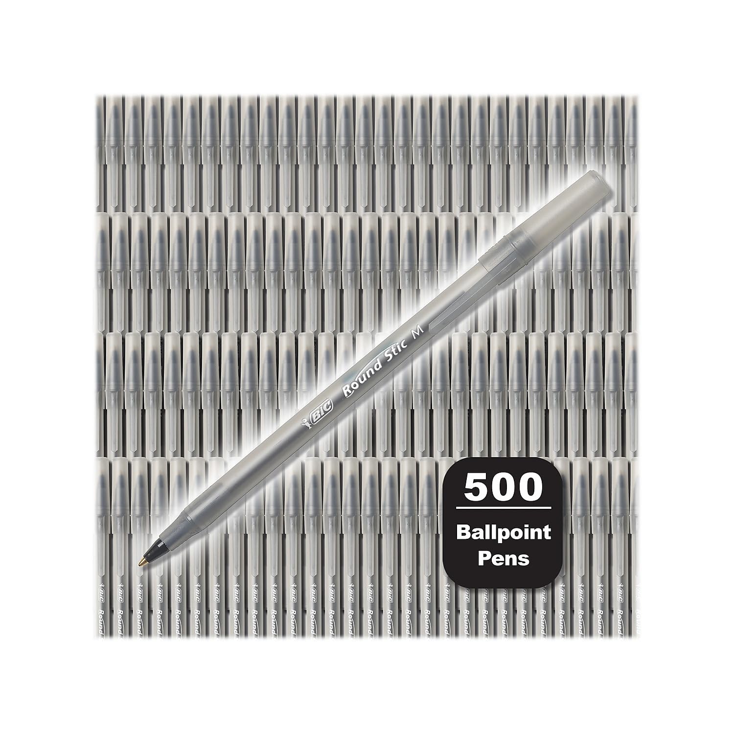BIC Round Stic Xtra Life Black Ballpoint Pens - 500 Count Bulk Pack (1.0mm Medium Point) - Comfortable Flexible Barrel - #1 Best Selling Pens for Office, School & Home Use
