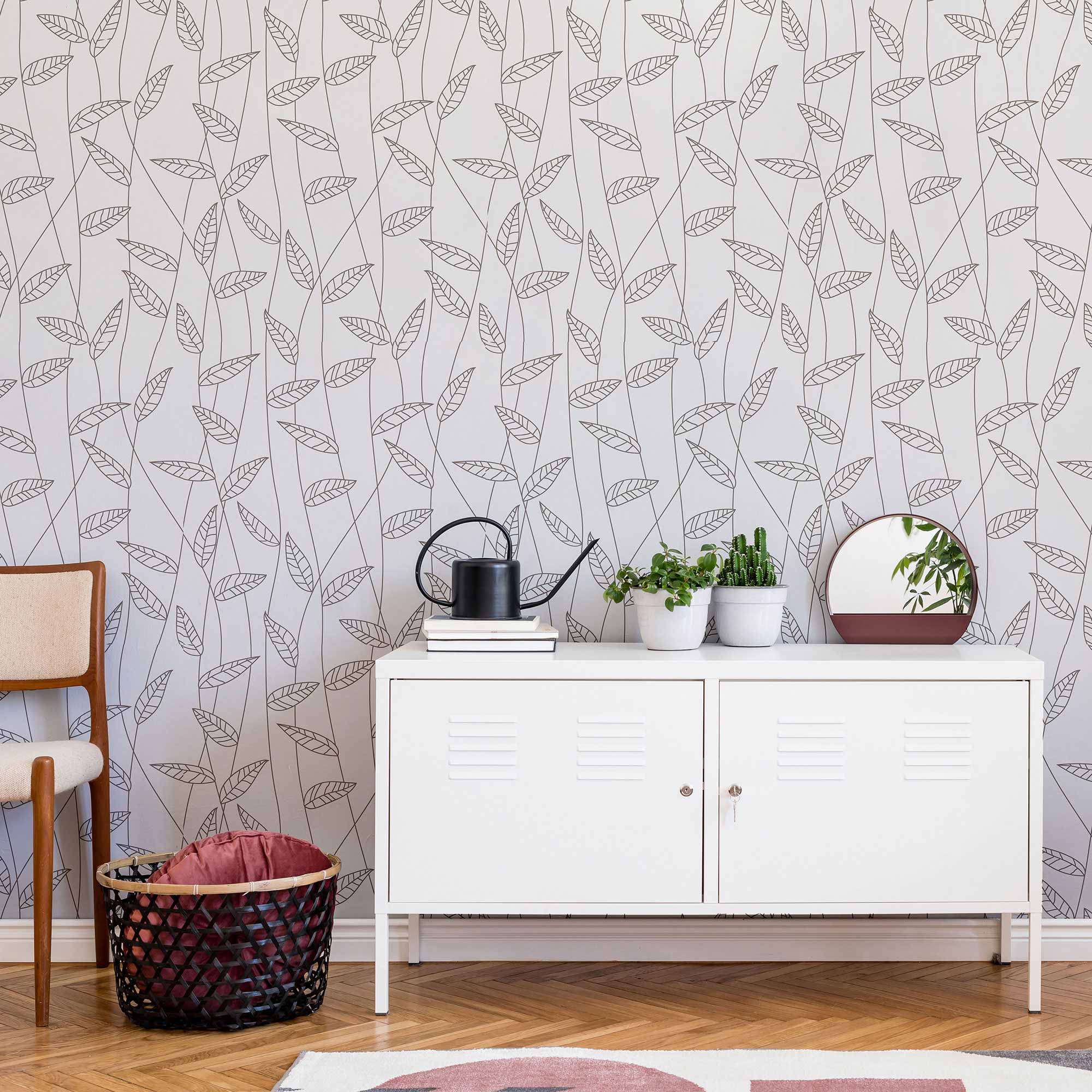 Black and White Leaves Peel and Stick Removable Wallpaper - Self-Adhesive Decorative Wall Covering for Bedroom, Living Room, Nursery & Office Decor