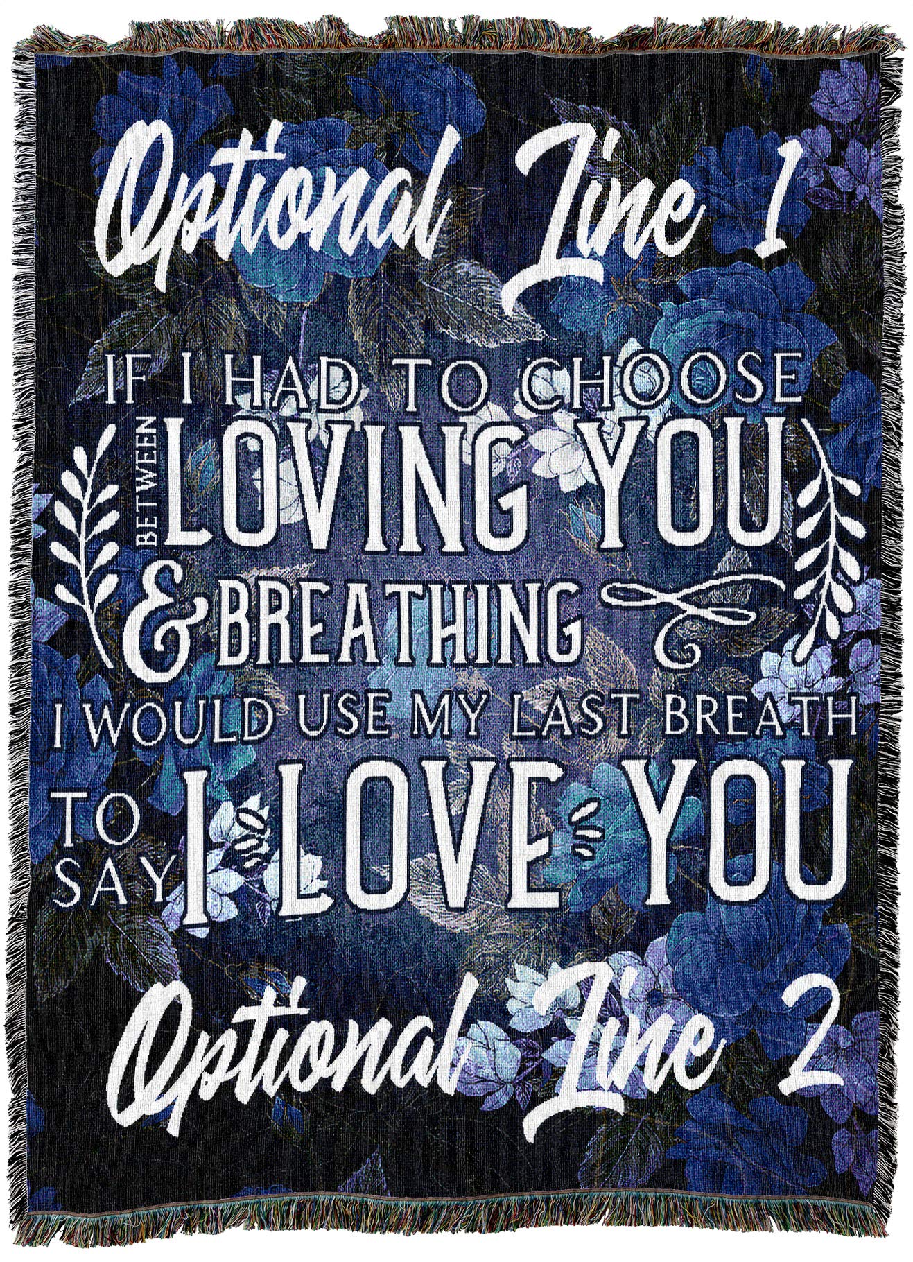 Personalized 'Breathing Loving You' Blue Cotton Woven Throw Blanket 72x54 - Custom Gift Tapestry Made in USA - Perfect for Anniversaries, Weddings & Cozy Home Decor