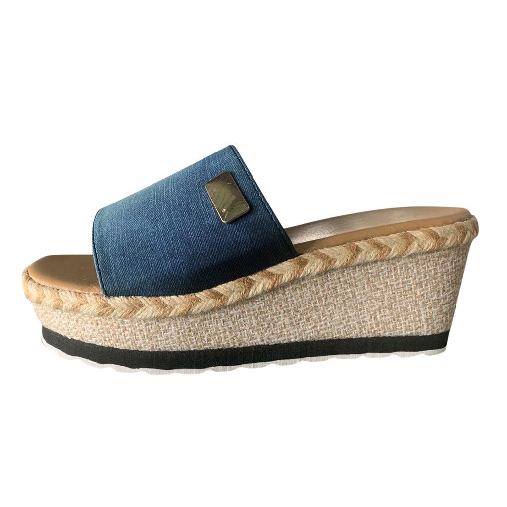 Women's Platform Sandals - Fashion Wedge Slide Sandals with Open Toe & Espadrille Design | Comfortable Casual & Dressy Slip-On Sandals for Walking, Beach, Vacation & Summer Outfits (Blue, Size 7)