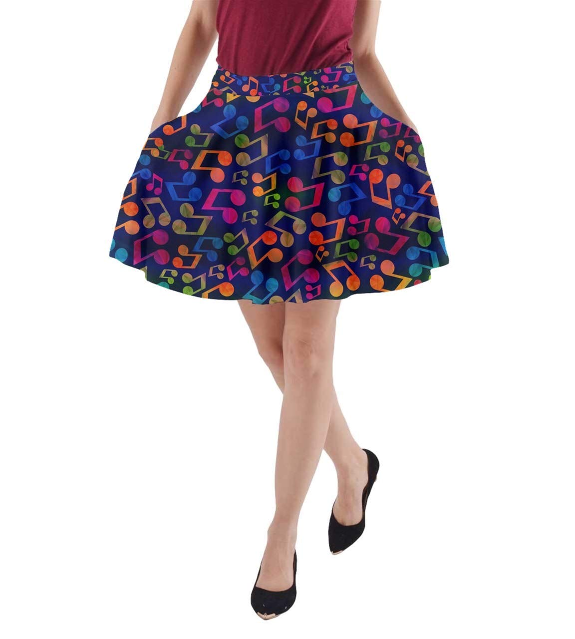 CowCow Women's Music Notes Treble Clef A-Line Skirt with Pockets - XS to 3XL Sizes | Casual & Performance Wear for Musicians, Concerts & Music Lovers