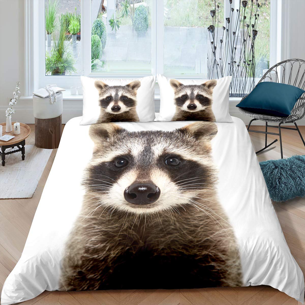 3D Raccoon Pattern Twin Duvet Cover Set (68x90 inches) - Ultra Soft Microfiber Bedding for Kids - Includes 1 Duvet Cover & 1 Pillowcase - Perfect for Nursery, Kids' Room Decor & Cozy Sleep