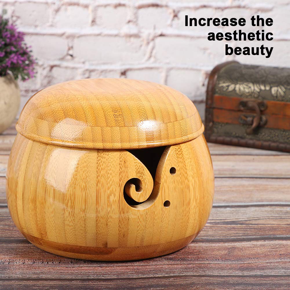 6 Inch Handmade Wooden Yarn Bowl for Knitting & Crochet - Decorative Yarn Storage Organizer with Smooth Groove for Smooth Yarn Feeding - Perfect for Crafters, DIY Enthusiasts & Home Decor