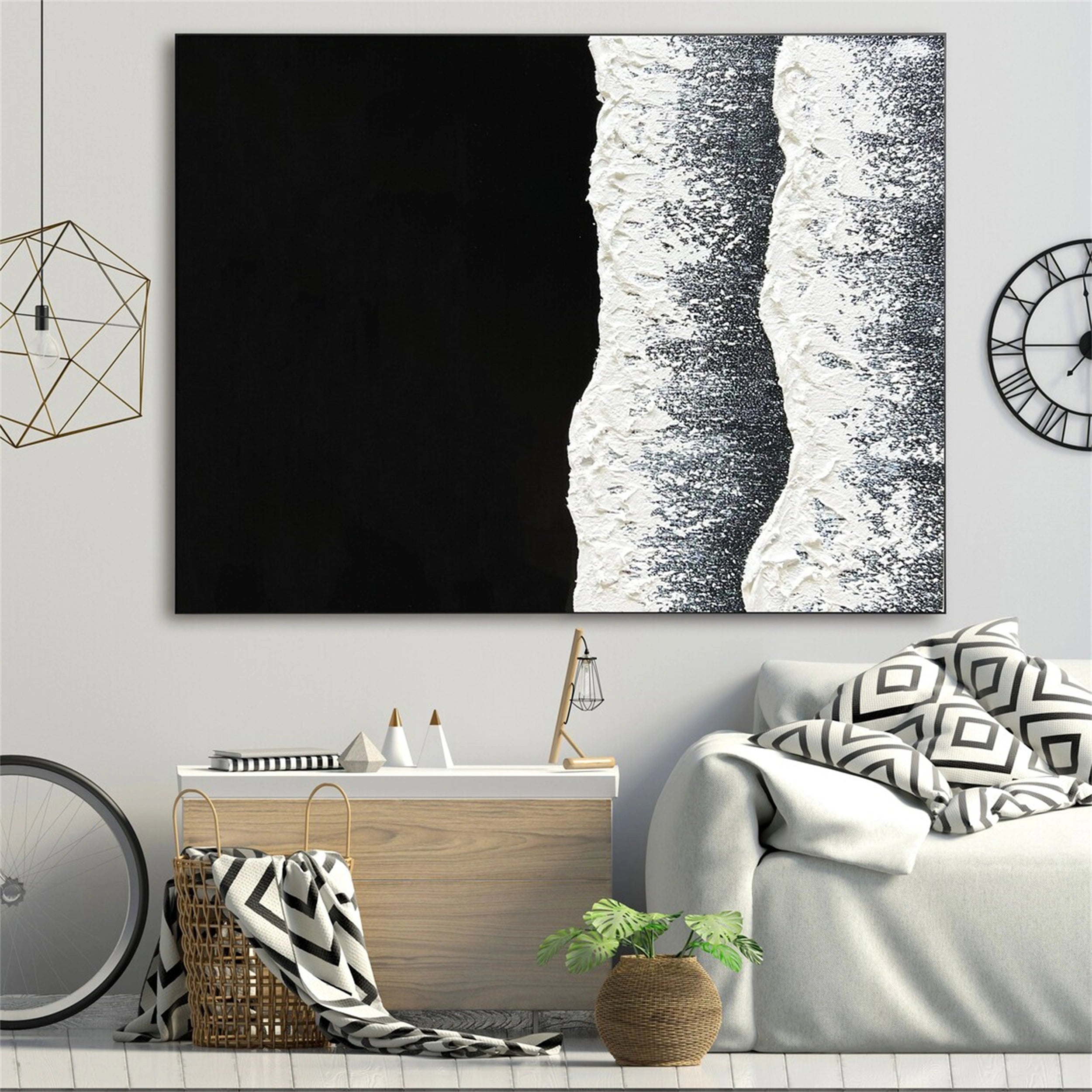 Black and White Textured Minimalist Wall Art Print #MZ057 - Modern Abstract Canvas Painting for Living Room, Bedroom & Office Decor
