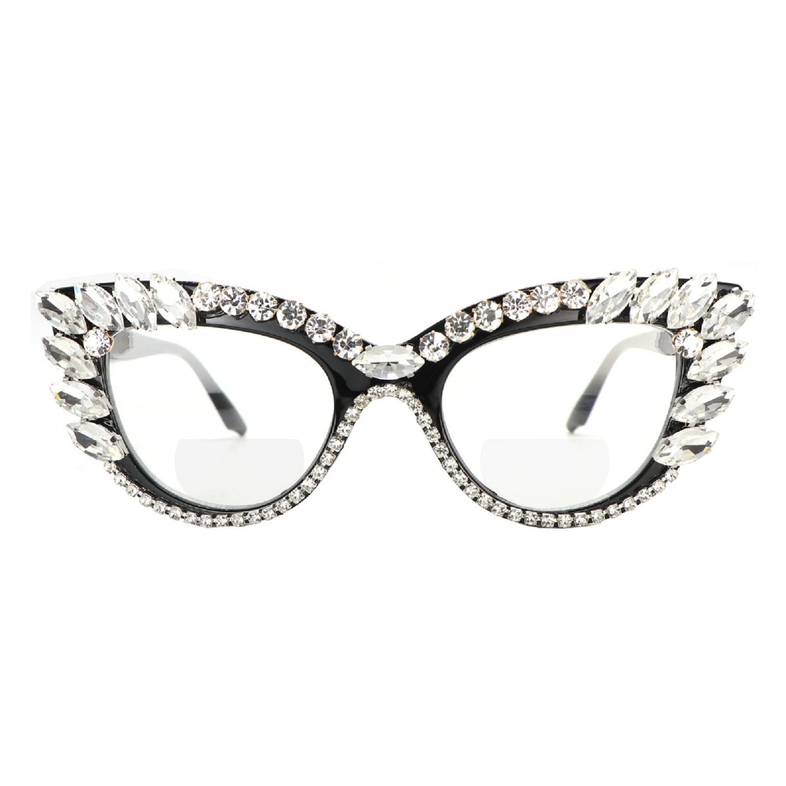 Stylish Diamond Crystal Blue Light Blocking Bifocal Reading Glasses - Retro Sparkling Rhinestone Computer Glasses for Women | Perfect for Reading, Office Work & Screen Time