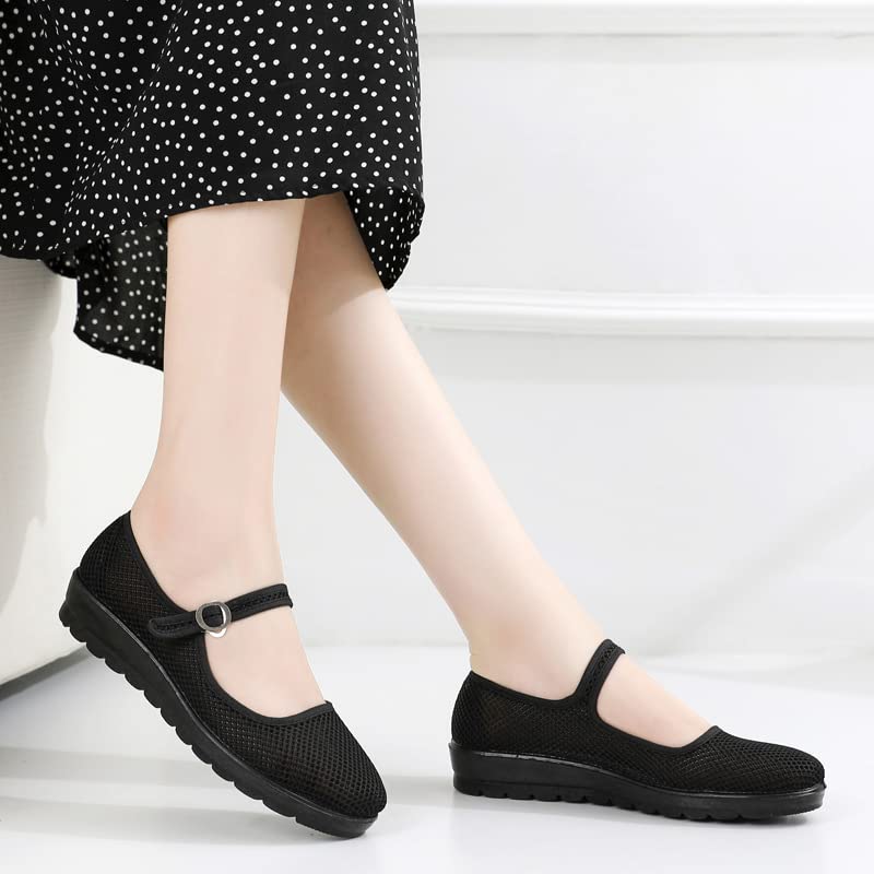 Women's Breathable Mesh Mary Jane Flat Shoes - Comfortable Summer Work & Walking Shoes for Office, Casual Outfits & Daily Commute