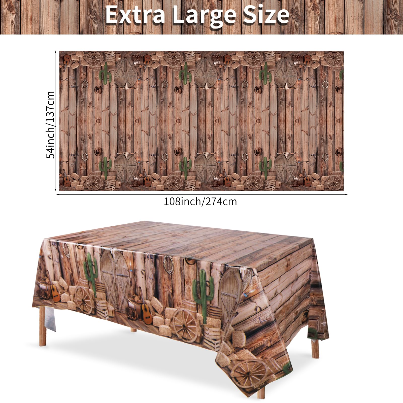 3 Pack Disposable Plastic Western Cowboy Party Tablecloths - Rustic Farmhouse & Western Theme Decor for Birthday Parties, Outdoor & Indoor Events - Perfect for BBQ, Picnics, and Western-Themed Celebrations