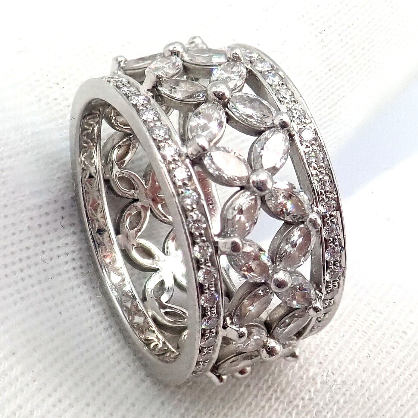 Authentic Tiffany & Co Platinum 2.34ctw Diamond Victoria Wide Band Ring Size 5.5 - Elegant Wedding, Anniversary & Special Occasion Jewelry Gift for Women