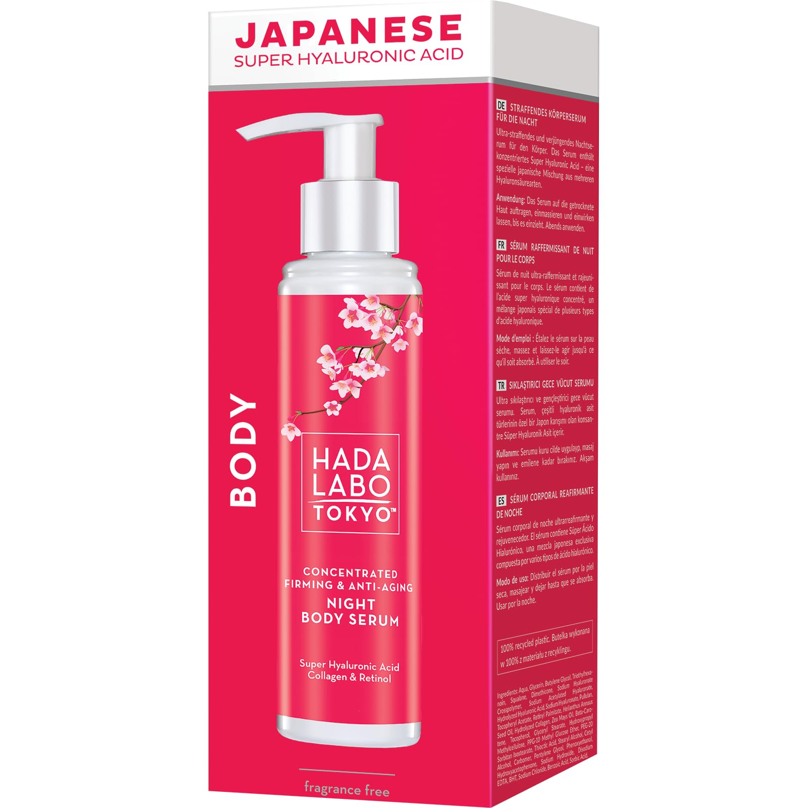 Hada Labo Tokyo Anti-Aging Night Body Serum - Firming & Hydrating Treatment with Super Hyaluronic Acid, Collagen & Retinol - For Mature Skin 40+ - 150ml (2-Pack) - Perfect for Nighttime Skincare Routine & Dry Skin Relief