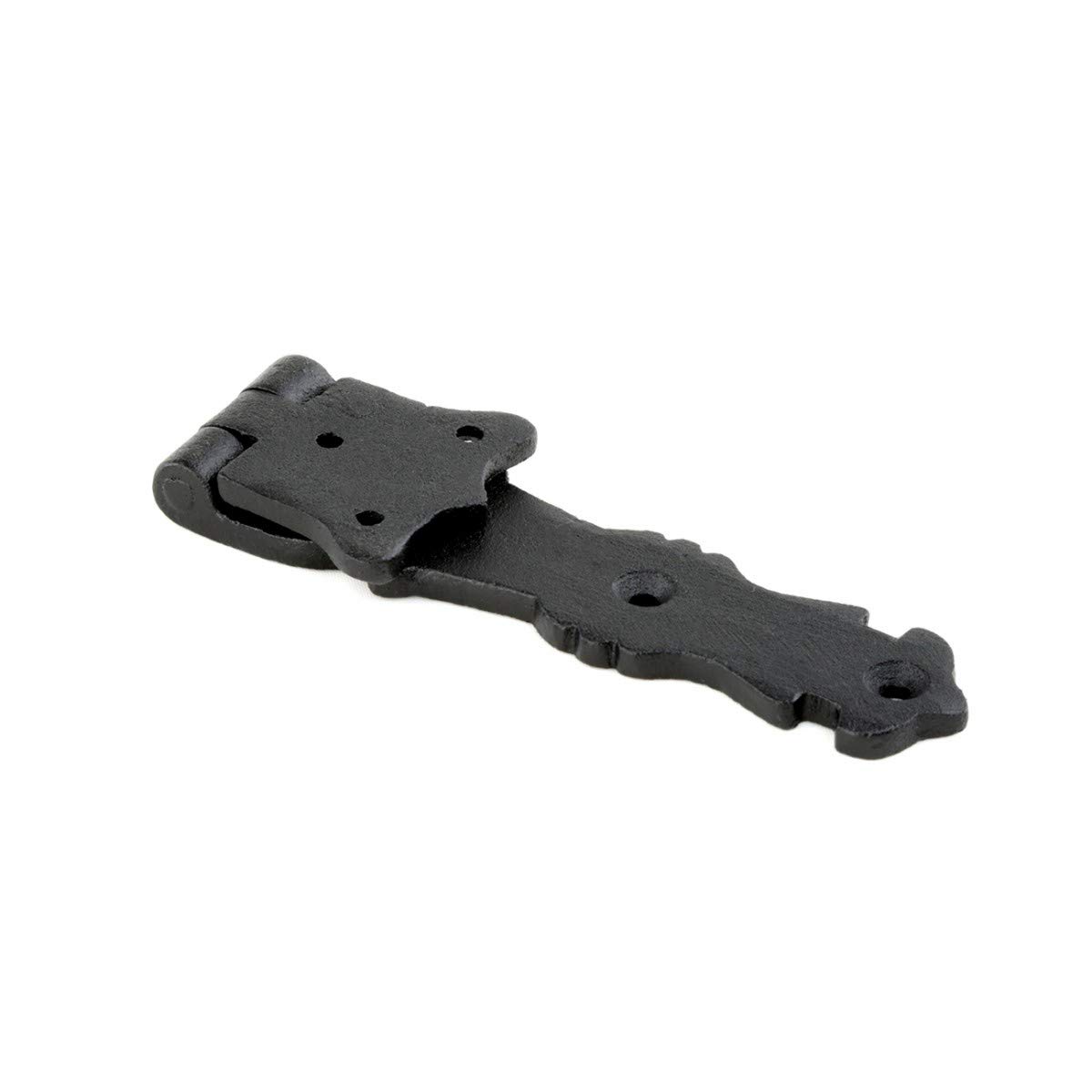 Antique Fleur De Lis Style Black Wrought Iron Shed Door Hinge 5.5 Inch - Decorative Flush Mount Cast Iron Barn Door Hinge with Hardware - Perfect for Sheds, Barns, and Rustic Home Decor