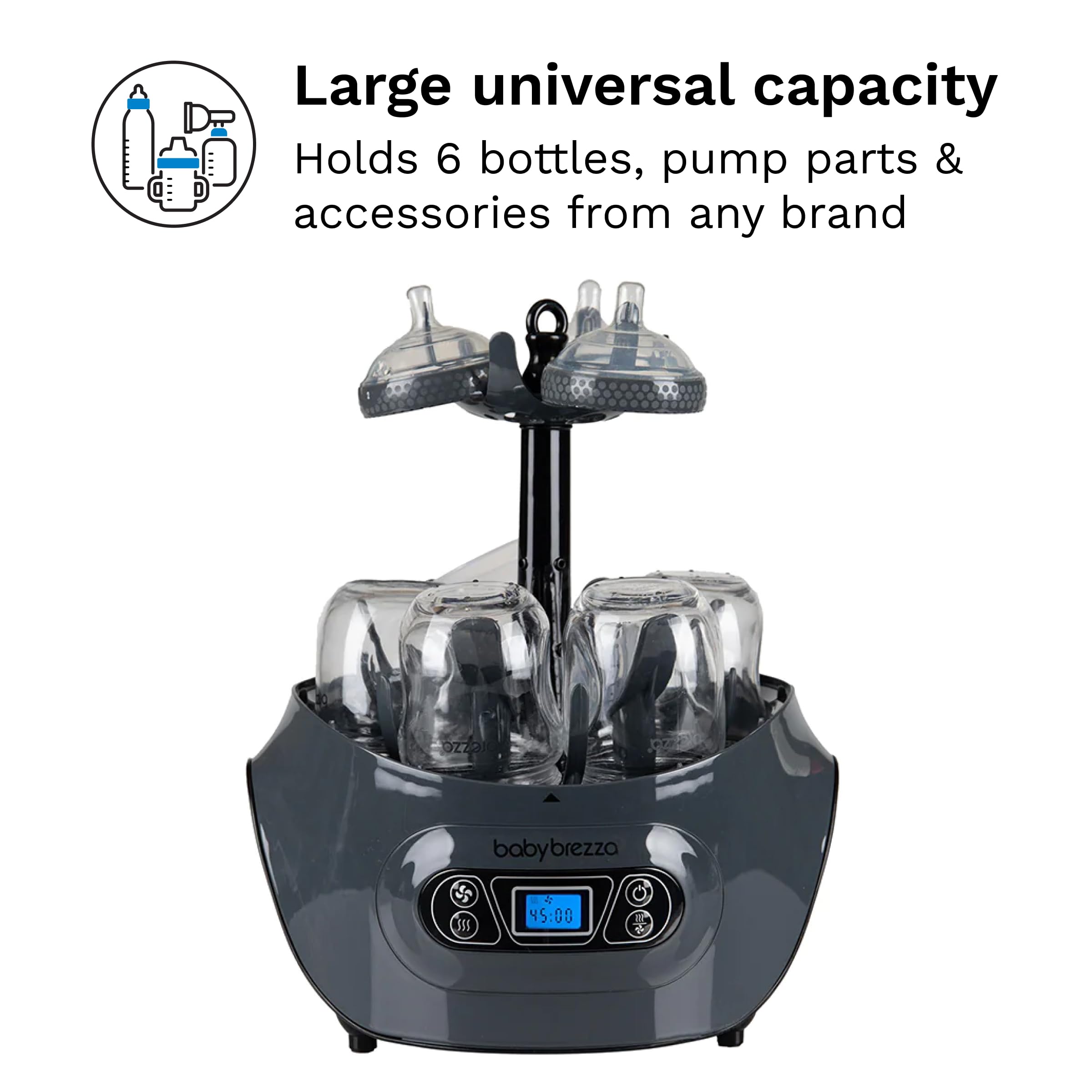 Baby Brezza Electric Baby Bottle Sterilizer and Dryer Machine | Steam Sterilizer for Pacifiers, Glass & Plastic Bottles | Universal Fit for Newborn Feeding Accessories | Perfect for Daycare, Travel & Home Use