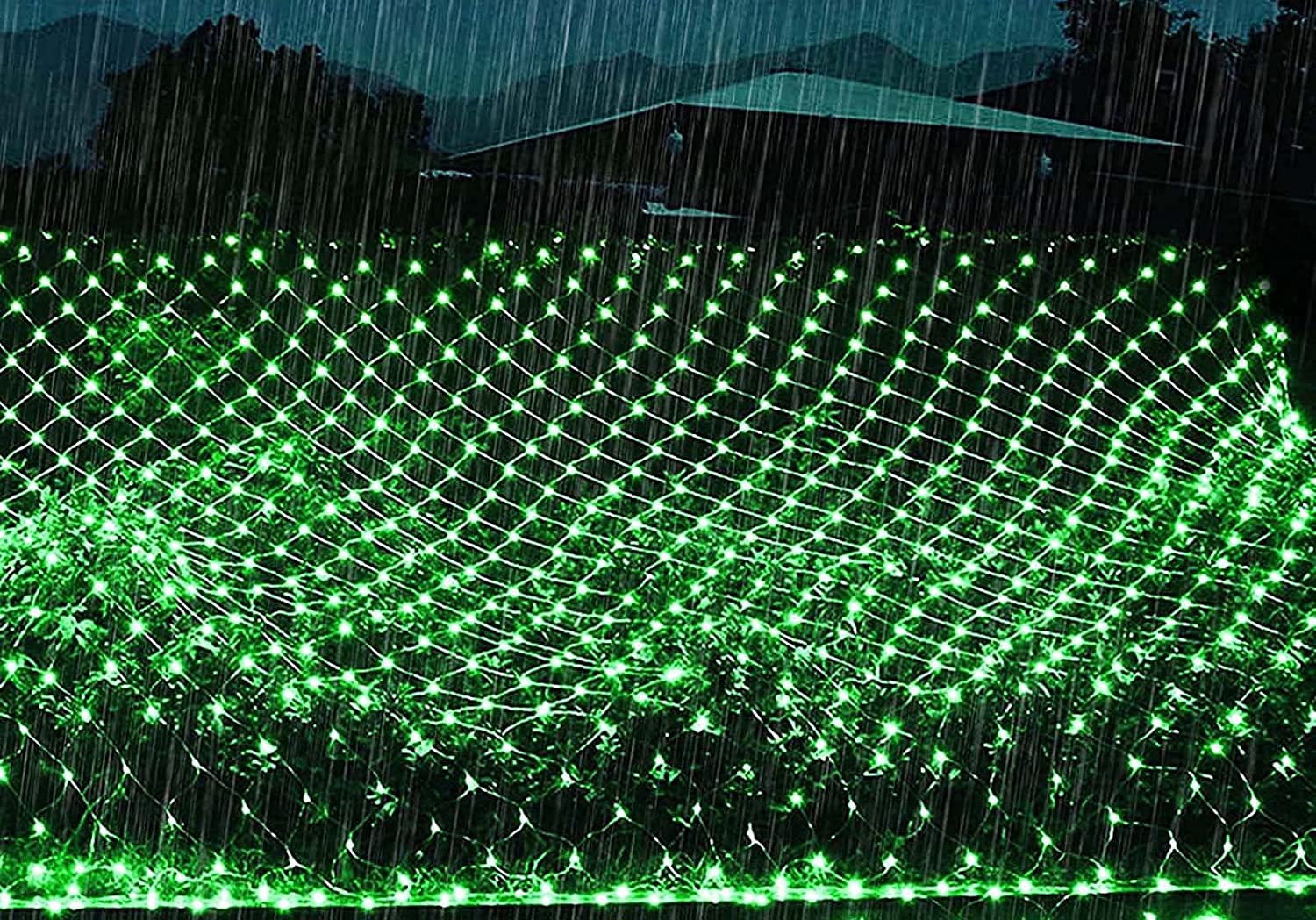 QDY Outdoor LED Light Net - 880 LED Warm White & 4 Green Linkable Light Chain Curtain (6x4m) with 8 Modes for Garden, Patio, Christmas & Room Decoration