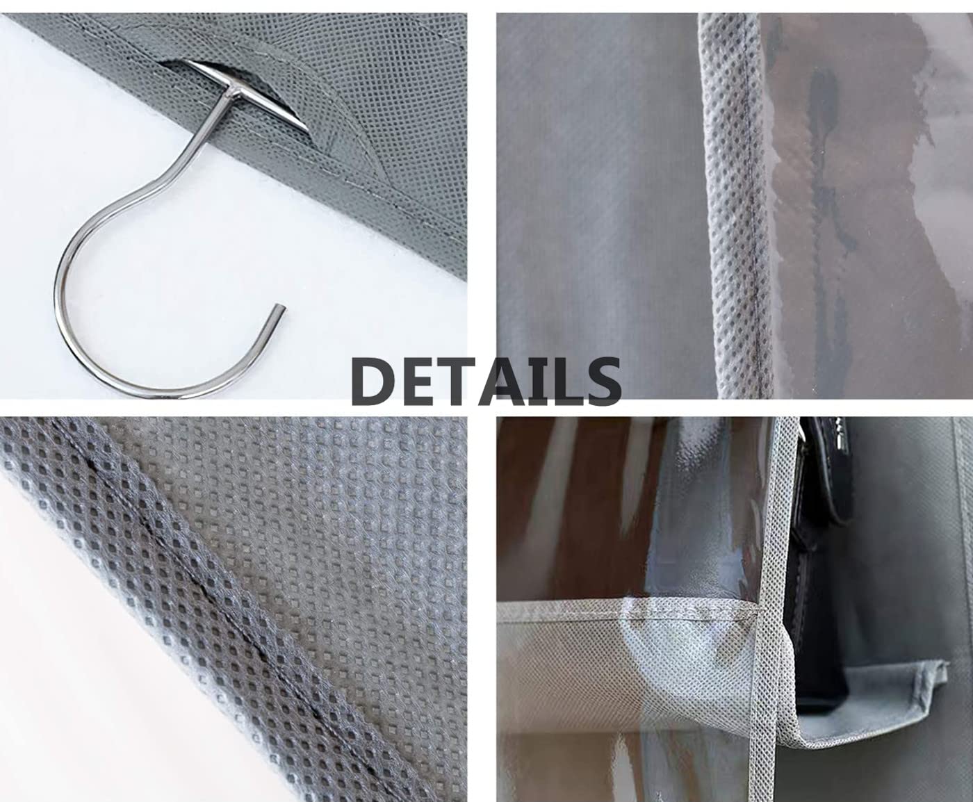 Hanging Purse Organizer with 6 Large Clear Pockets - Dustproof Handbag Storage Holder for Closet & Wardrobe - Space Saving Hanger for Purses (Grey) - Perfect for Home, Office & Travel Organization