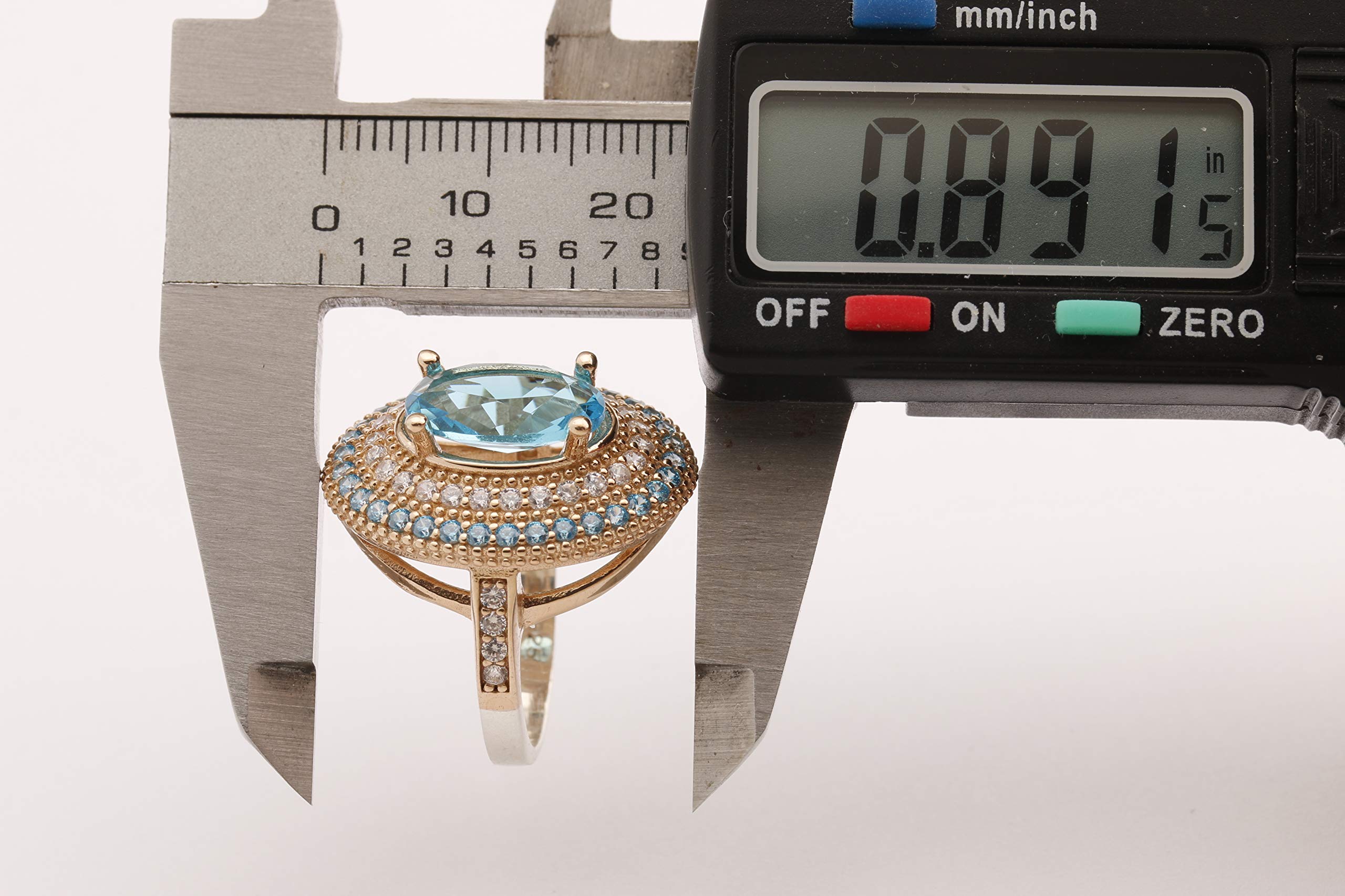 Handmade Turkish 925 Sterling Silver Ring with London Blue Topaz & Round Cut Topaz - Oval Shape Jewelry for Women - Perfect for Weddings, Parties & Everyday Wear (All Sizes Available)