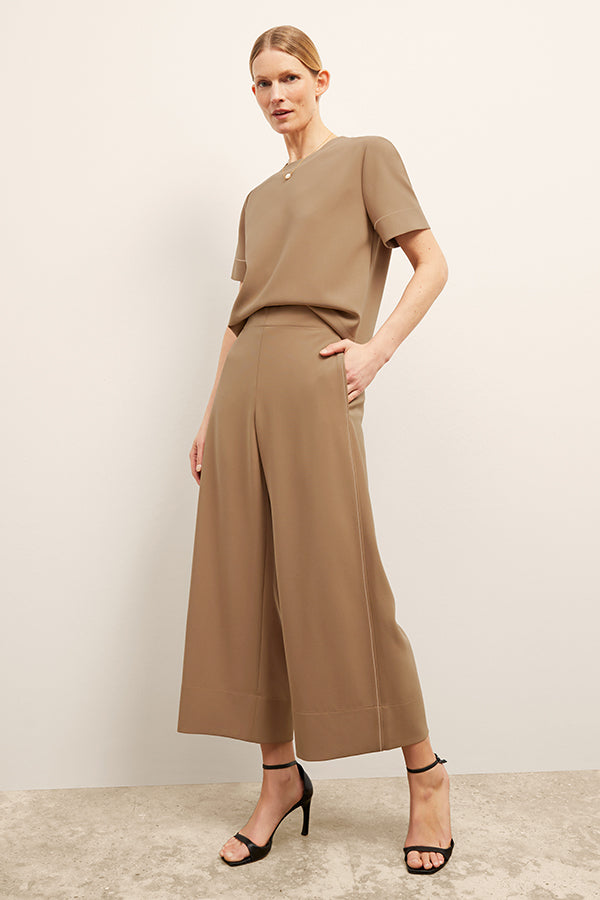 Elena Travel Culotte Pants - Everyday Comfort in Soft Crepe Fabric with Light Saddle Color | Perfect for Work, Travel & Casual Wear