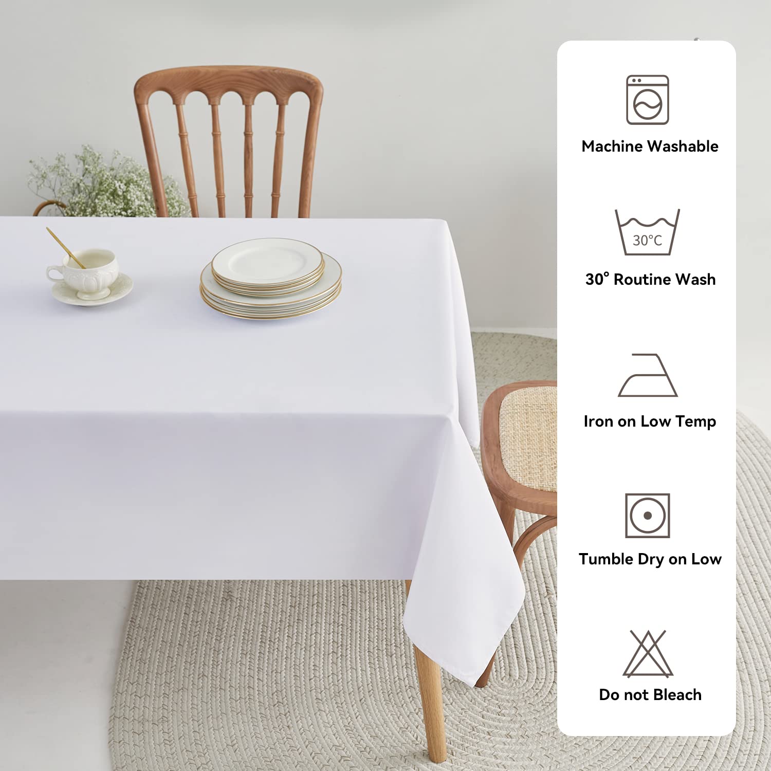 Romanstile Spring Rectangle Tablecloth - Waterproof & Wrinkle-Resistant Washable Polyester Square Table Cover for Kitchen, Dining, Party, Wedding - Indoor & Outdoor Use (70x70 Inches, White) | Perfect for Picnics, BBQs, and Holiday Gatherings