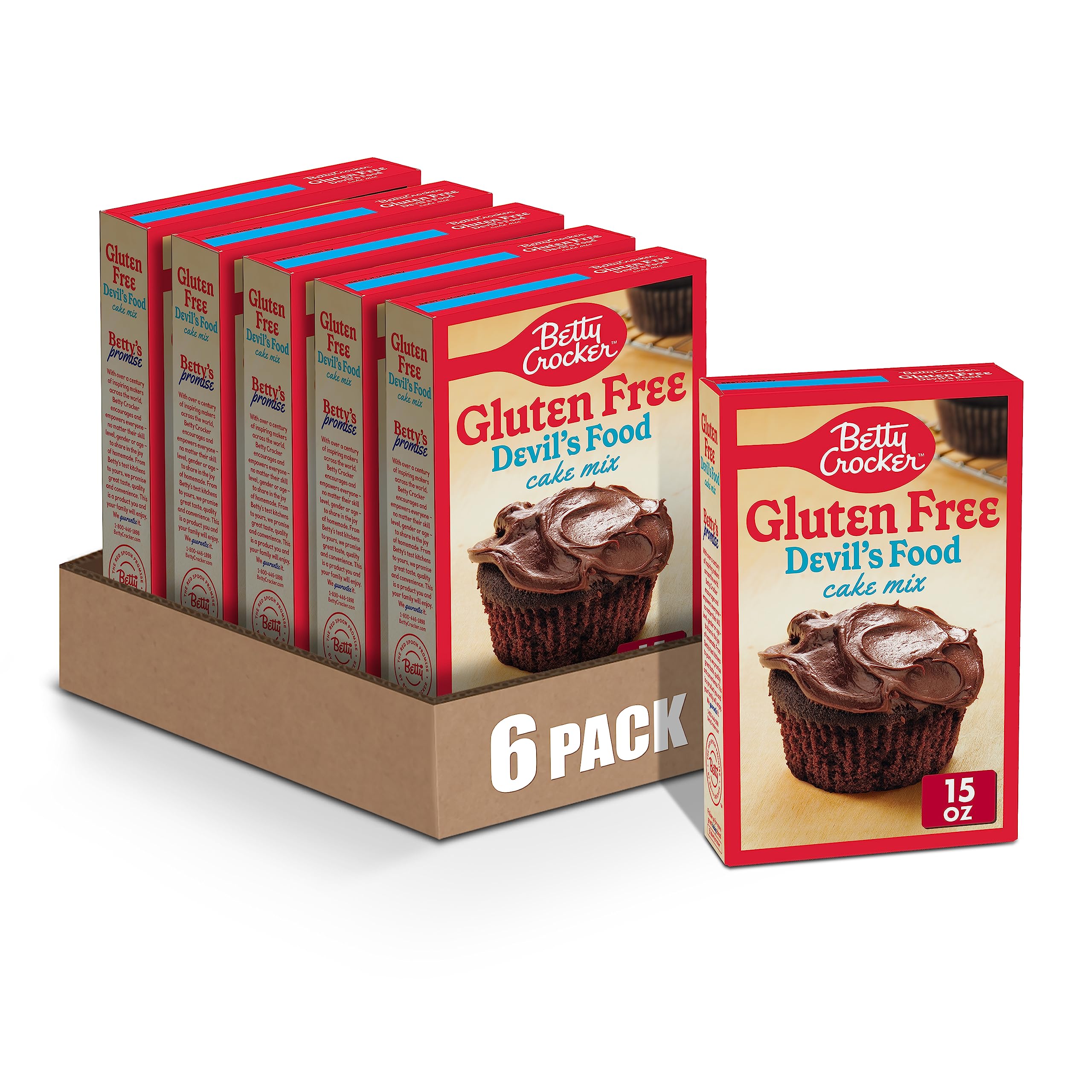 Betty Crocker Gluten Free Devil's Food Cake Mix - 15oz (6 Pack) | Delicious Chocolate Cake Mix for Baking, Parties & Special Occasions