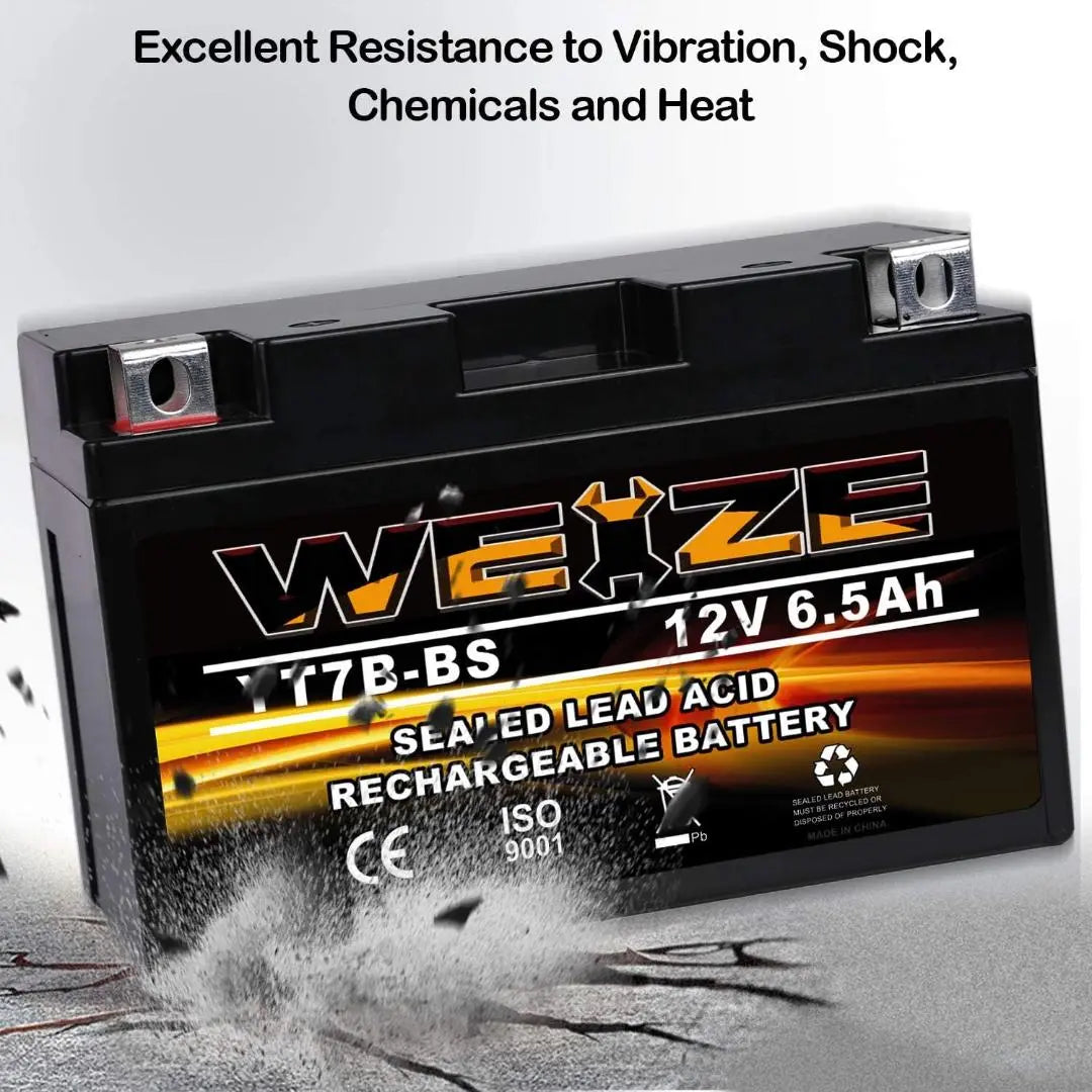 WEIZE YT7B-BS 12V 6.5Ah AGM Sealed Motorcycle Battery - Maintenance Free, High Performance Replacement for Yamaha ATV, Dirt Bike & Powersports - Perfect for Off-Road Adventures & Long Rides