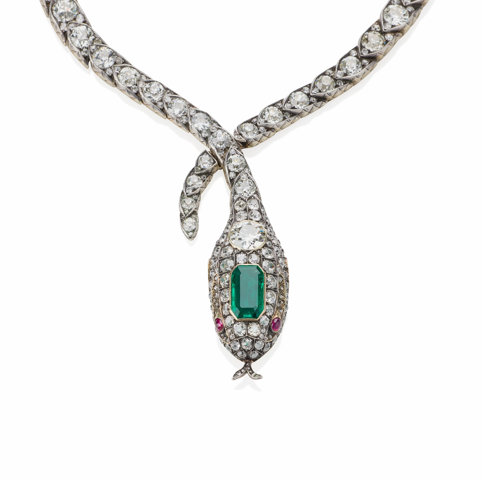 Vintage Emerald & Diamond Serpent Necklace - 18K Gold Plated Snake Jewelry for Women - Elegant Statement Piece for Evening Gala, Wedding & Special Occasions
