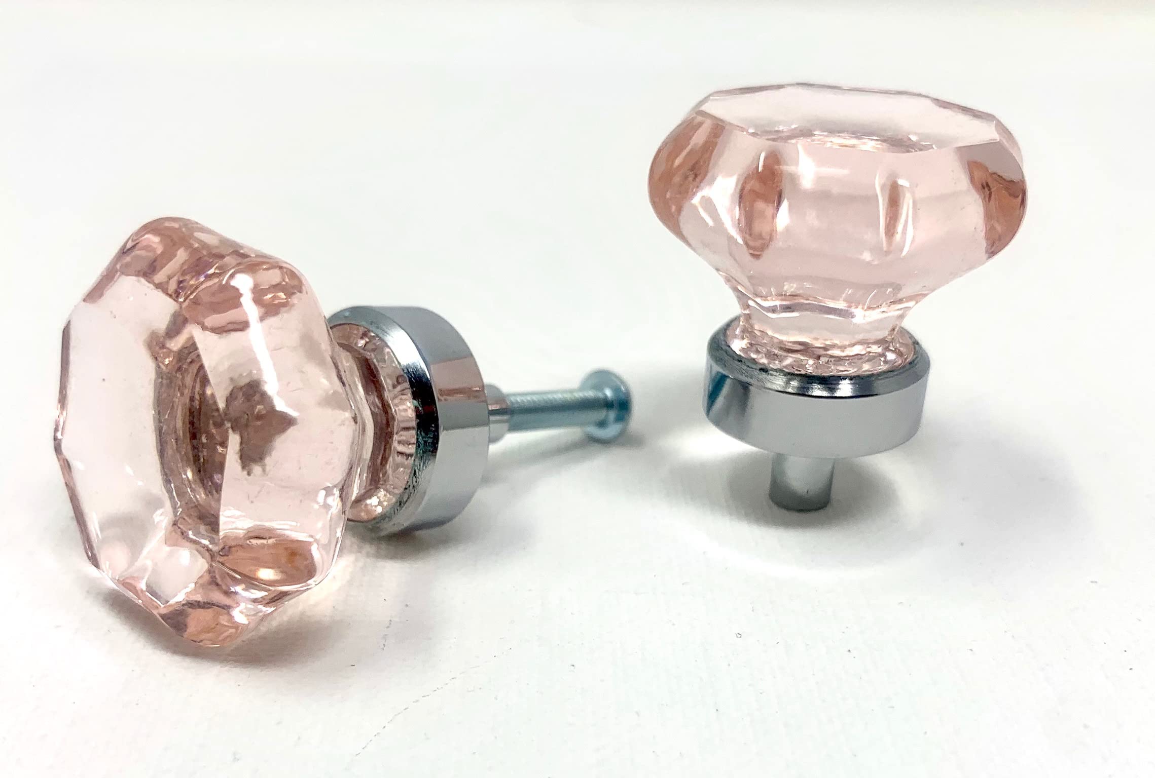 Pink Glass & Nickel Bifold Knob Pulls - Set of 4 for Cabinets & Wardrobes