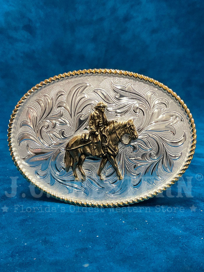 Montana Silversmiths 1256 33 Horse & Rider Western Buckle - Genuine Silver Cowboy Belt Buckle for Men - Perfect for Rodeo, Western Fashion & Gift Giving