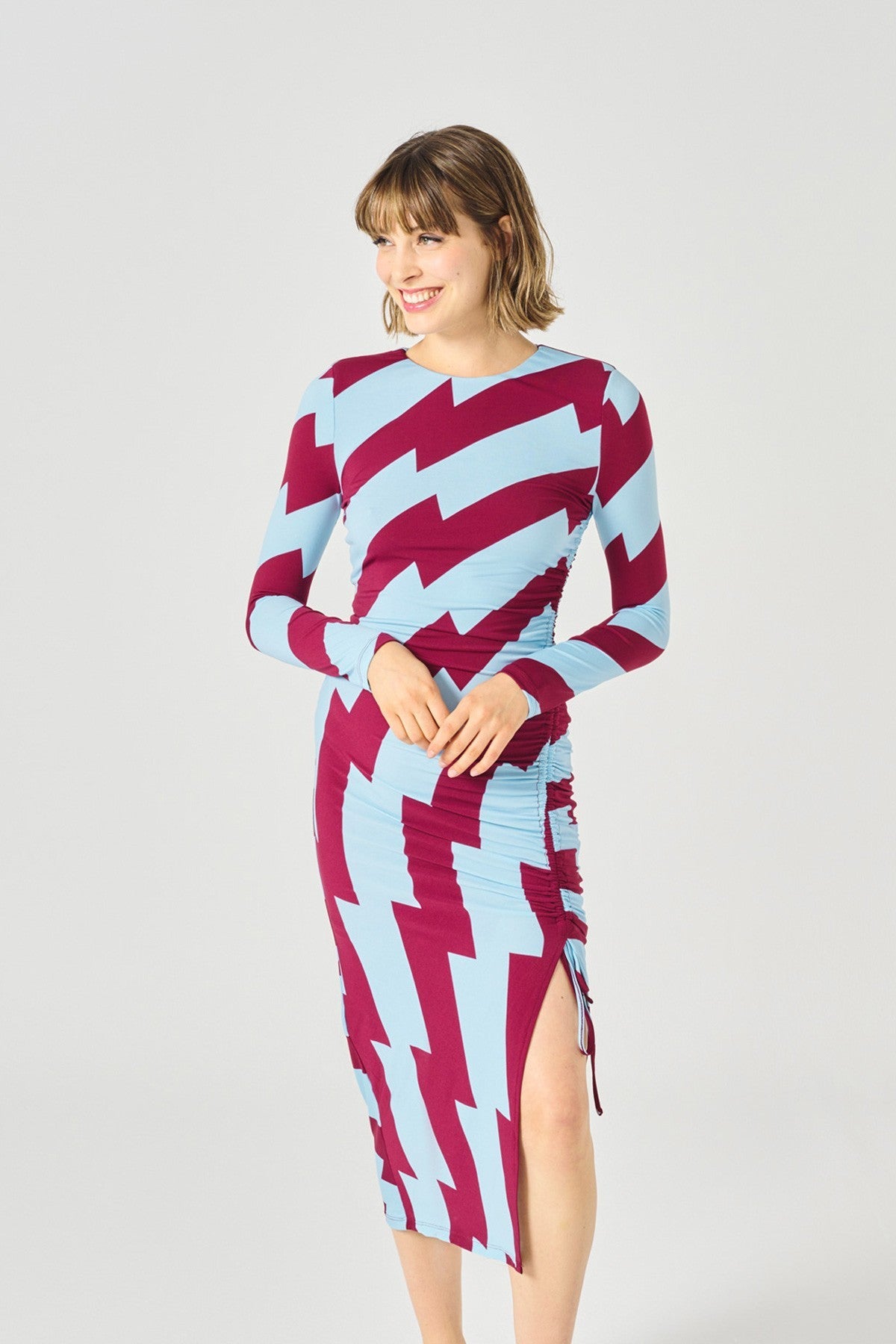 GARBO Women's Burgundy & Blue Dress - Elegant Casual Wear for Parties, Dates & Office Outfits | Comfortable & Stylish Fashion