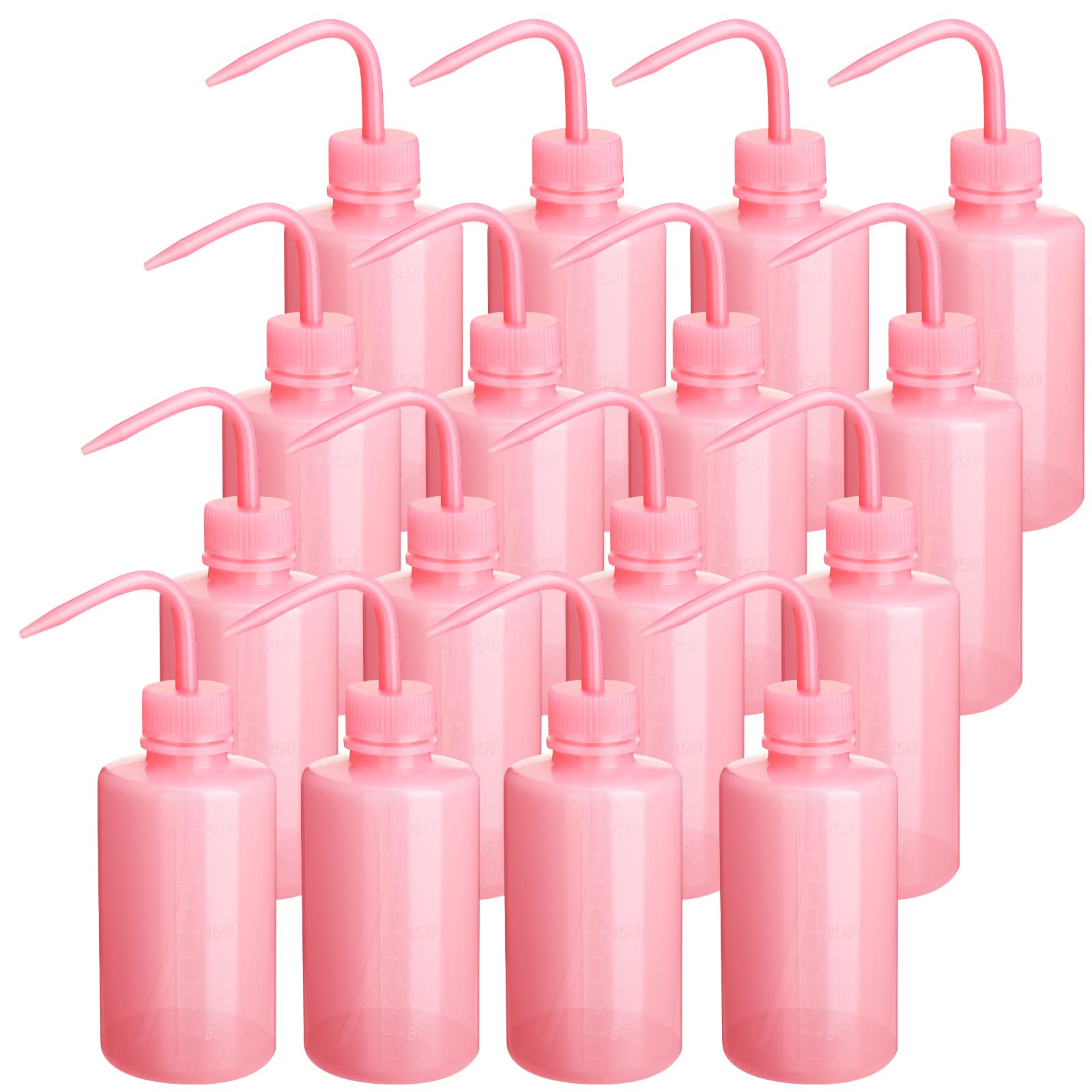 18 Pack 250ml Plastic Tattoo Wash Squeeze Bottles with Narrow Mouth & Measurement Scale - Bulk Squirt Water Bottles for Tattoo Cleaning, Lab Use, Plant Irrigation & Beauty Tools (Pink) - Perfect for Salon, Tattoo Studio & Home Gardening