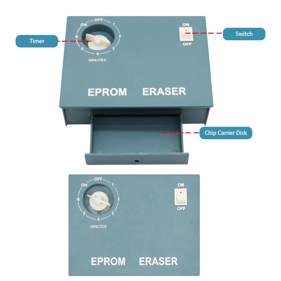 EPROM Eraser Machine with UV Light Timer - Semiconductor Chip Data Eraser for IC, Wafer & Multiple EPROMs - Perfect for Electronics Repair Labs & DIY Projects