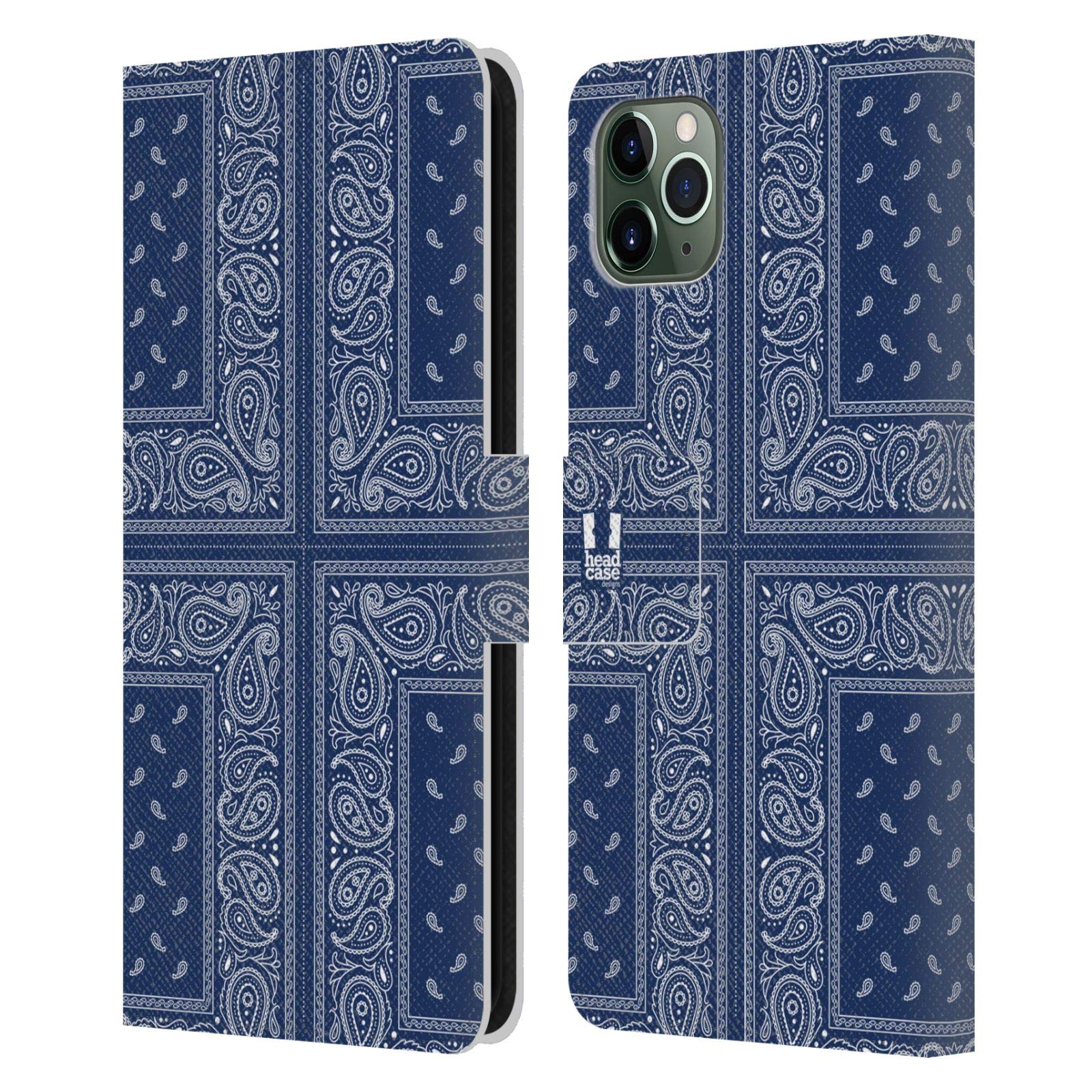 Head Case Designs Cross Blue Classic Paisley Bandana Leather Book Wallet Case Cover for Apple iPhone 11 Pro Max - Perfect for Daily Use, Travel & Protection