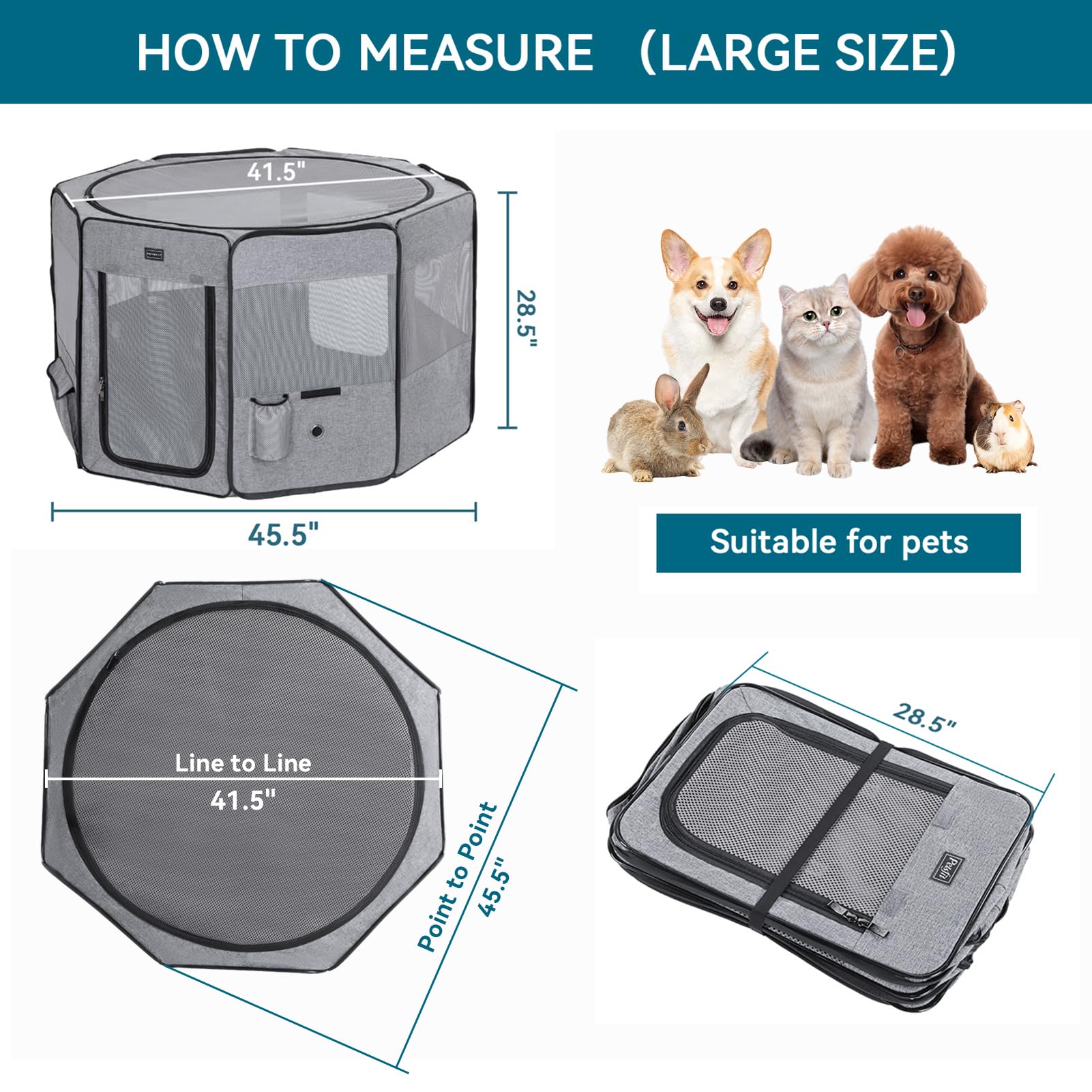Petsfit Large Portable Dog Playpen for Dogs, Cats, Rabbits & Chicks - 45.5