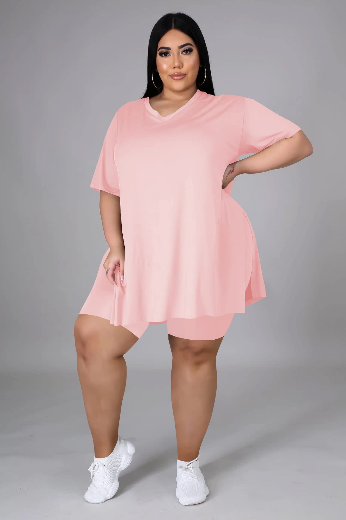 Plus Size Women's 2-Piece Loungewear Set - Oversized T-Shirt & Shorts Comfy Outfit for Summer | Casual Wear, Home Relaxation & Vacation Outfits