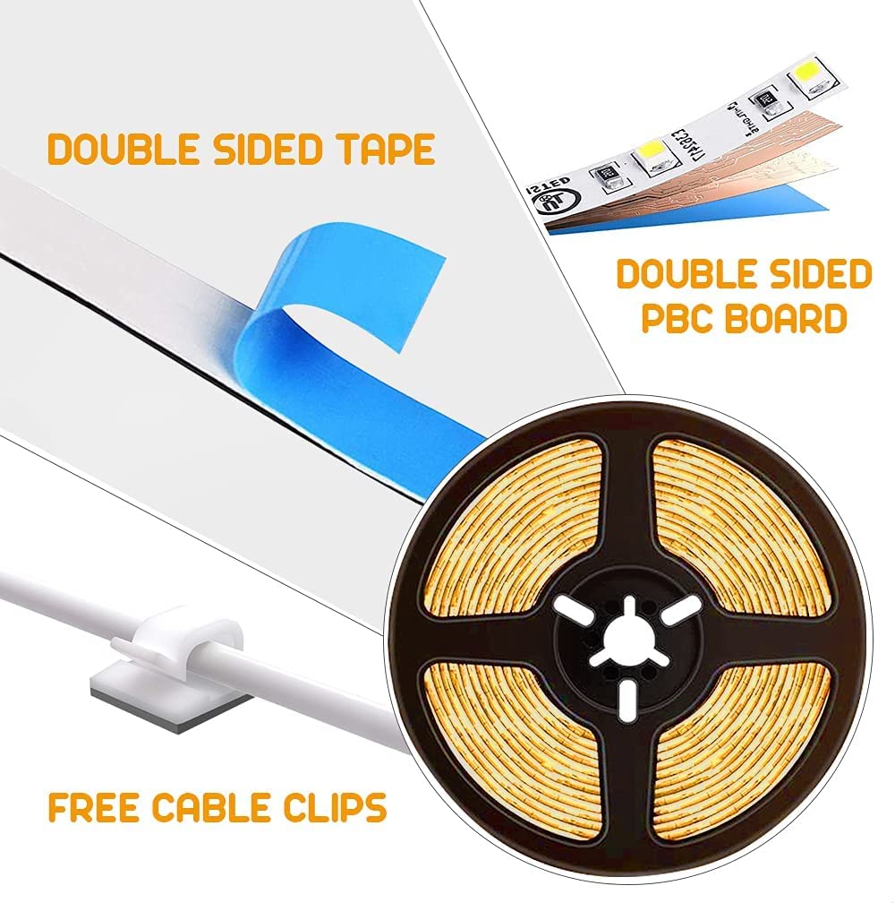 Kanemc 16.4ft Motion Sensor LED Strip Lights - Warm White USB-Powered Rope Lighting with Day/Night Modes, Dimmable & Cuttable Design + 10 Free Cable Clips - Perfect for Under Cabinet Lighting, Bedroom Decor, and Staircase Safety
