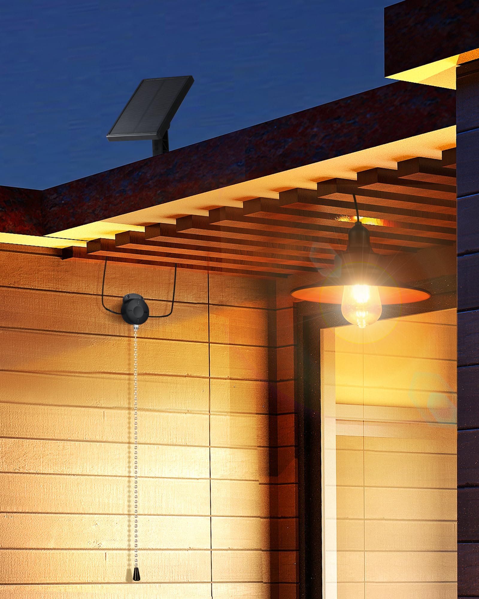 Solar Powered Pendant Light - IP65 Waterproof Metal Hanging Chandelier for Indoor & Outdoor Use - Perfect for Garden, Gazebo, Barn, Chicken Coop & Shed Lighting with Easy Pull Cord