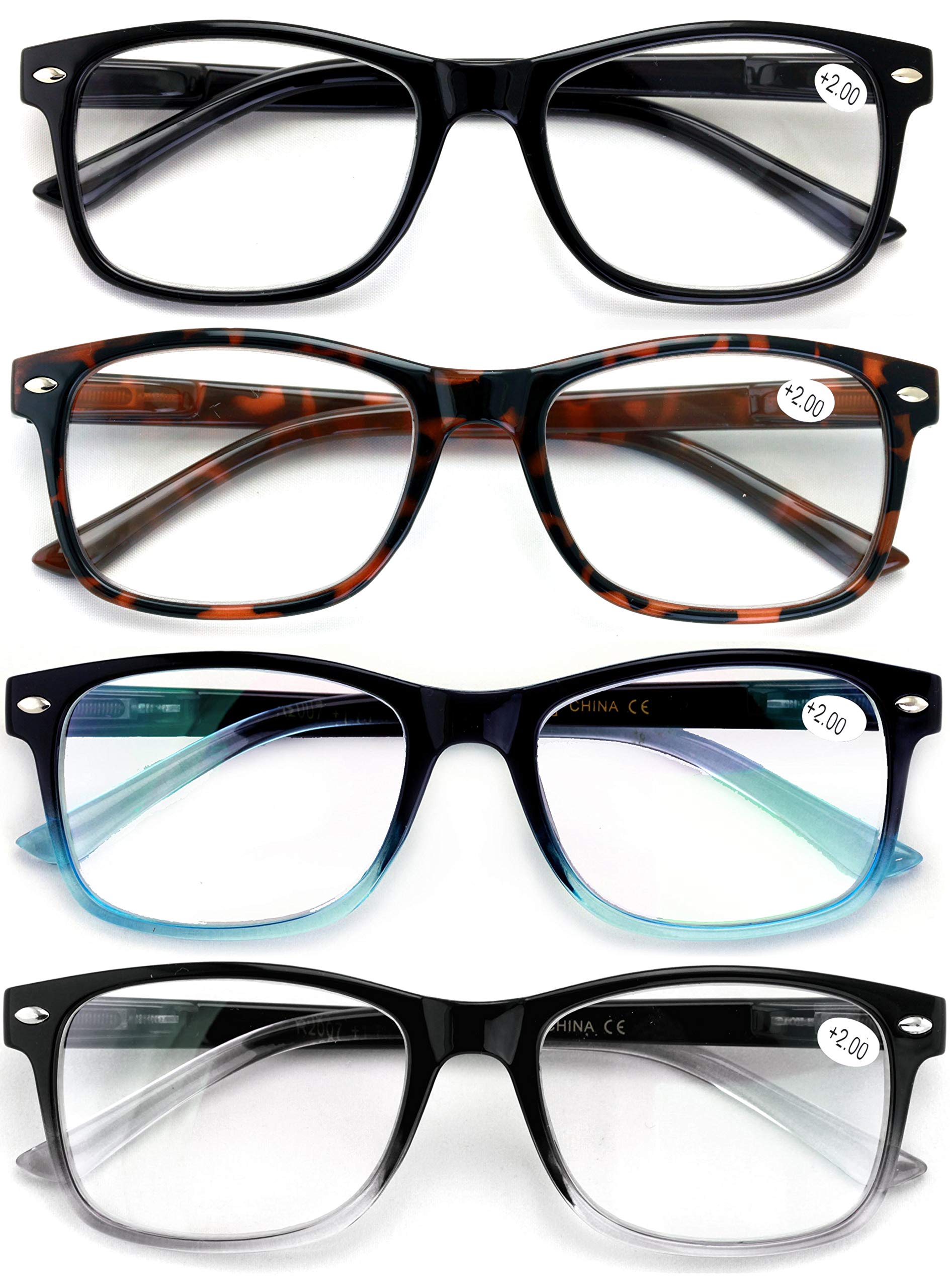 Blue Light Blocking Reading Glasses - 4 Pack Anti UV Computer Glasses for Men & Women - Reduce Eye Strain for Office Work, Gaming & Screen Time
