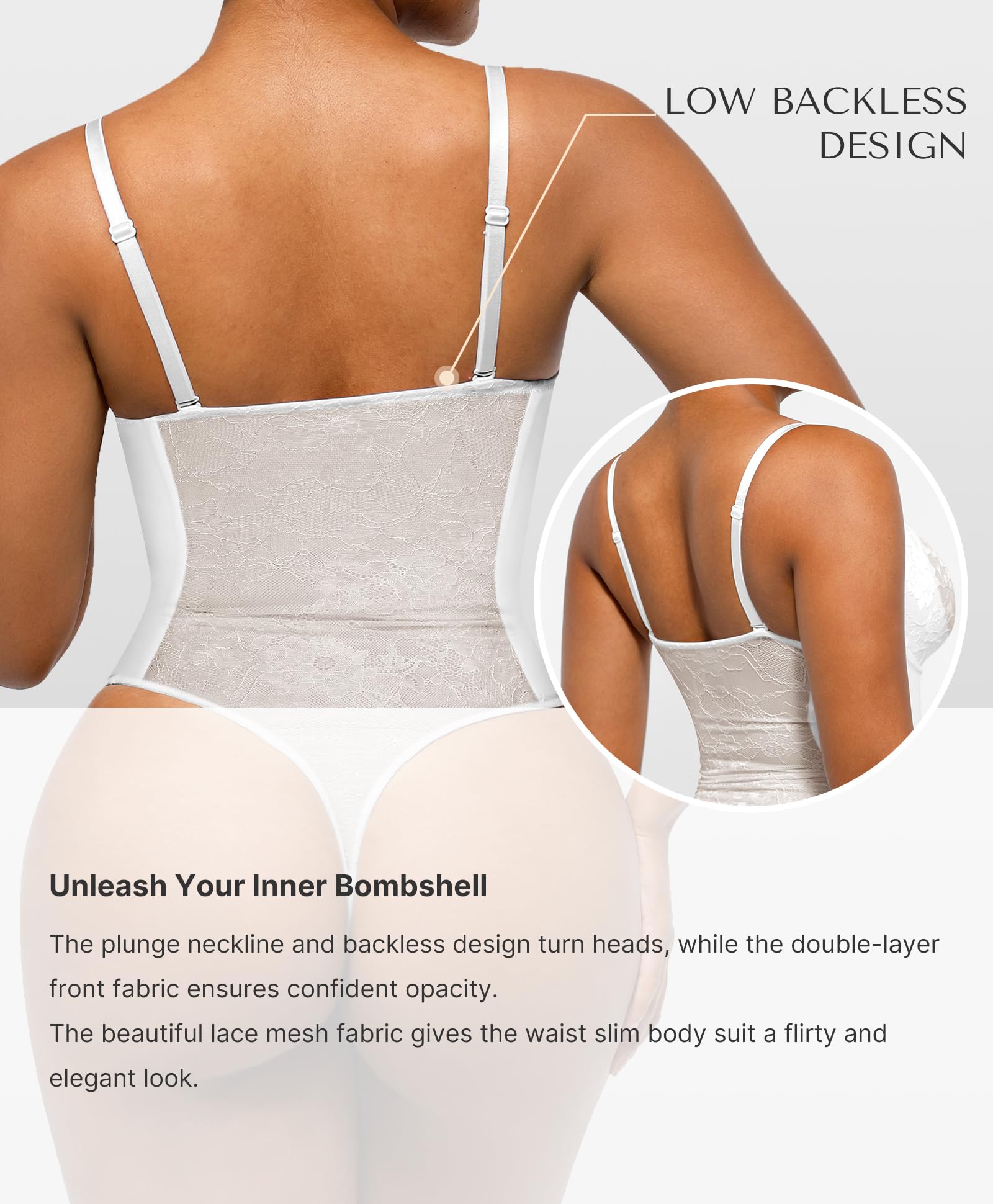 SHAPELLX Women's Tummy Control Shapewear Lace Bodysuit - Thong Body Shaper with U Plunge Backless Design for Slimming & Smoothing | Perfect for Dresses, Parties & Special Occasions