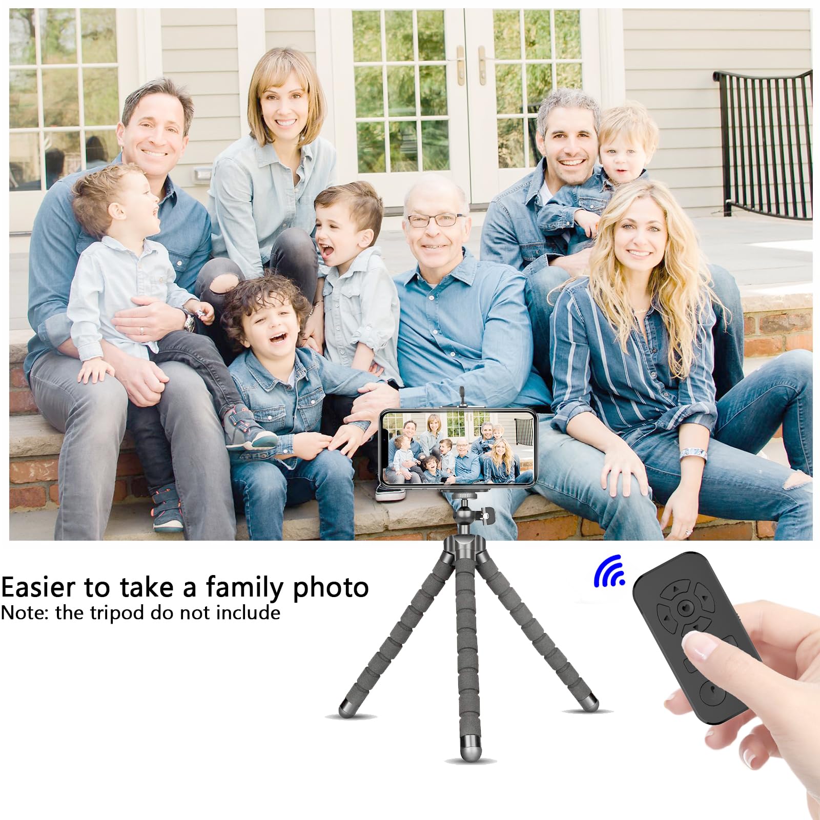 Bluetooth Remote Control for iPhone & Android - TikTok Scroller, Kindle Page Turner, Photo/Video Clicker with Phone Stand & Hand Strap (Black) - Perfect for Social Media, Reading & Presentations