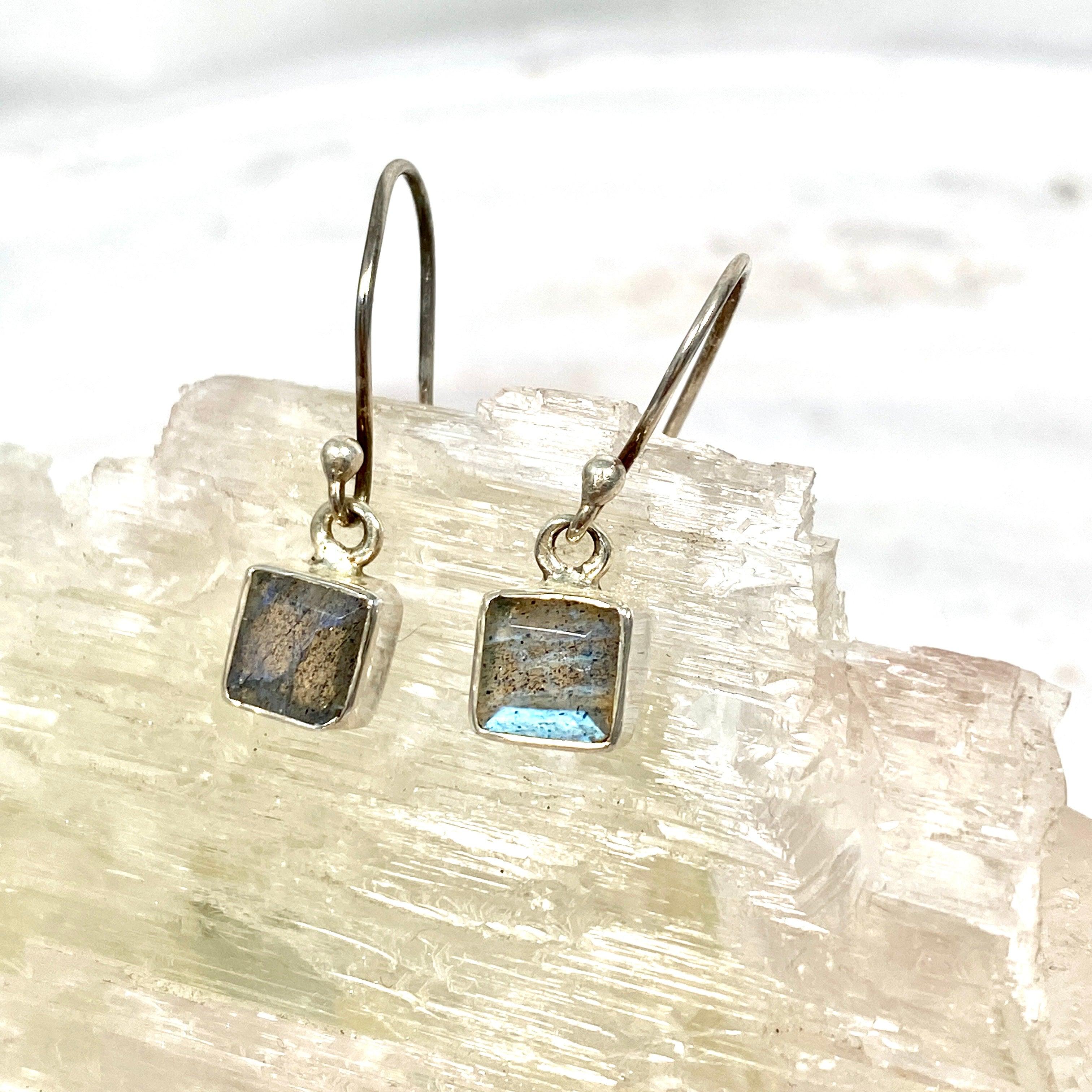 Labradorite Petite Square Faceted Earrings R2363 LBS - Elegant Crystal Stud Earrings for Women, Perfect for Everyday Wear, Office & Special Occasions