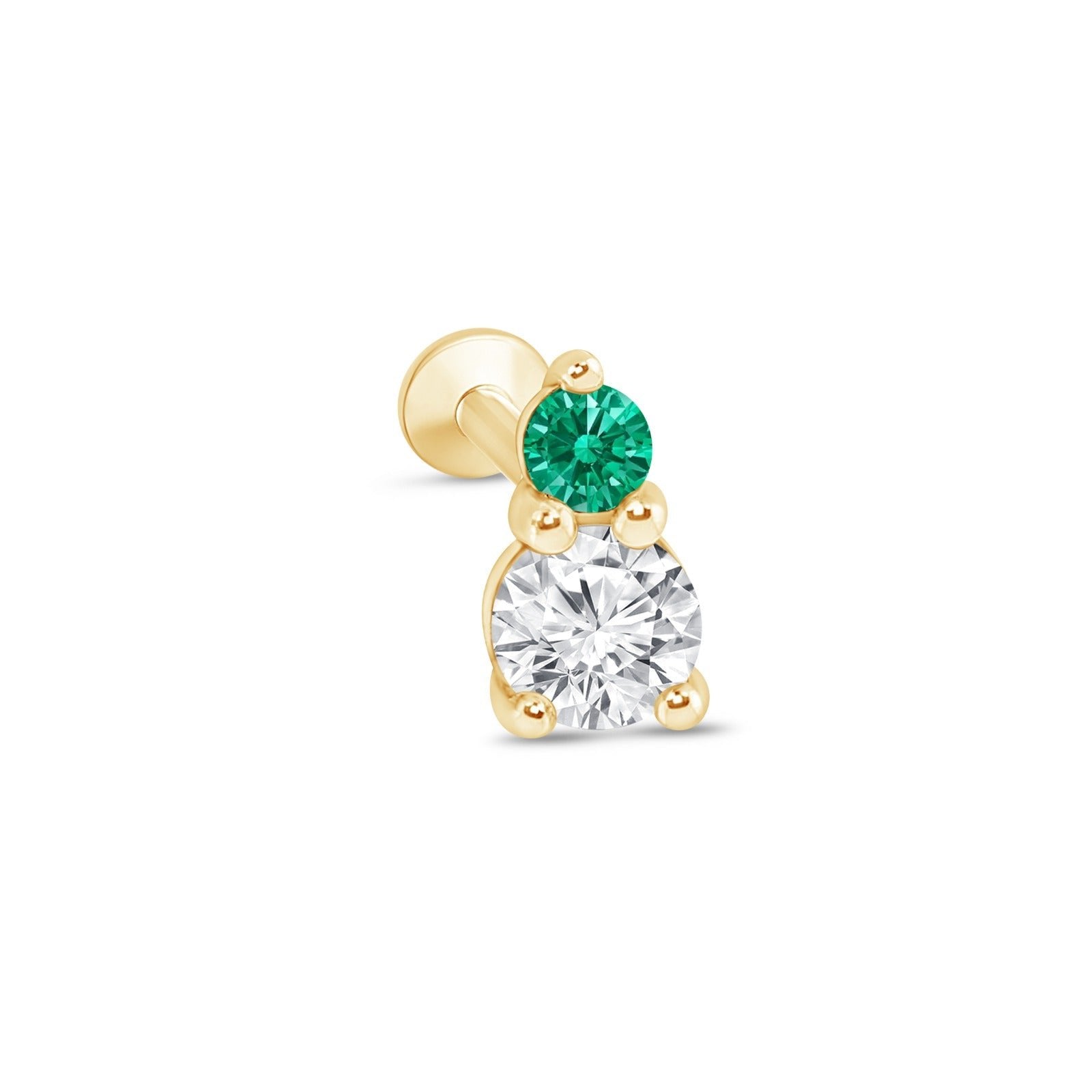 14K Solid Yellow Gold Diamond & Emerald Flat Back Stud Earrings for Women - Perfect for Everyday Wear, Parties & Special Occasions