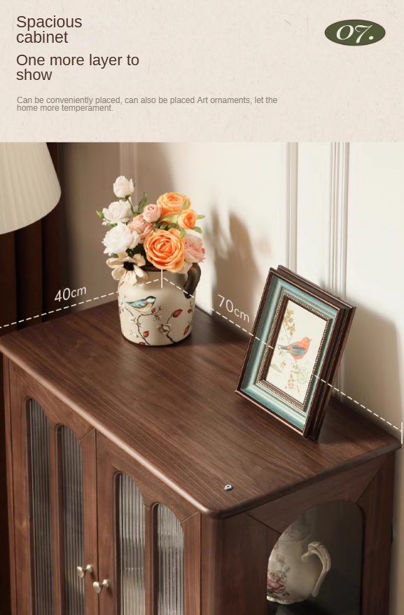 Vintage Black Walnut Solid Wood Side Cabinet - Handcrafted Retro Nightstand for Bedroom, Living Room & Office Storage