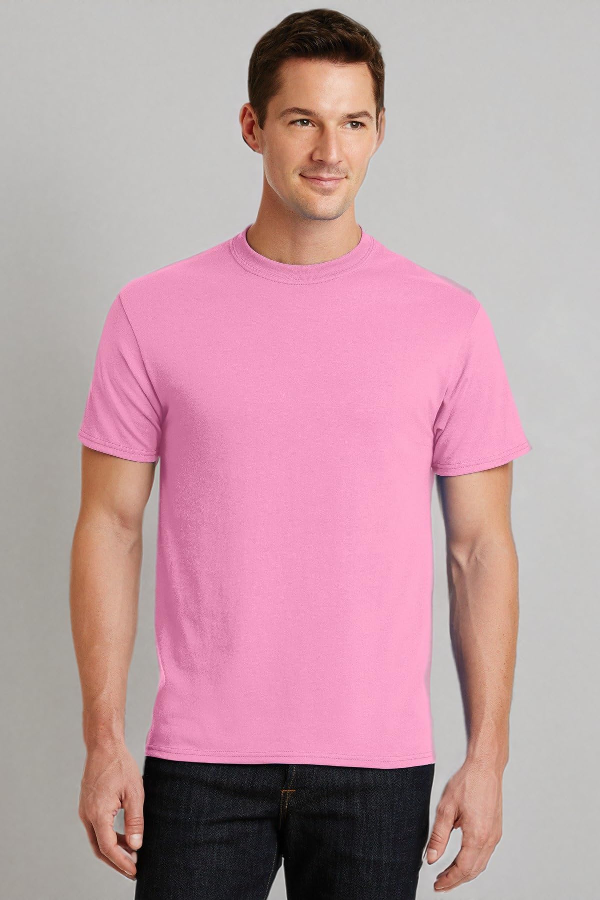 PORT AND COMPANY PC55 50/50 Cotton Polyester Blend T-Shirt - Comfortable Unisex Tee for Men & Women - Candy Pink, Large - Perfect for Casual Wear, Work Uniforms & Screen Printing