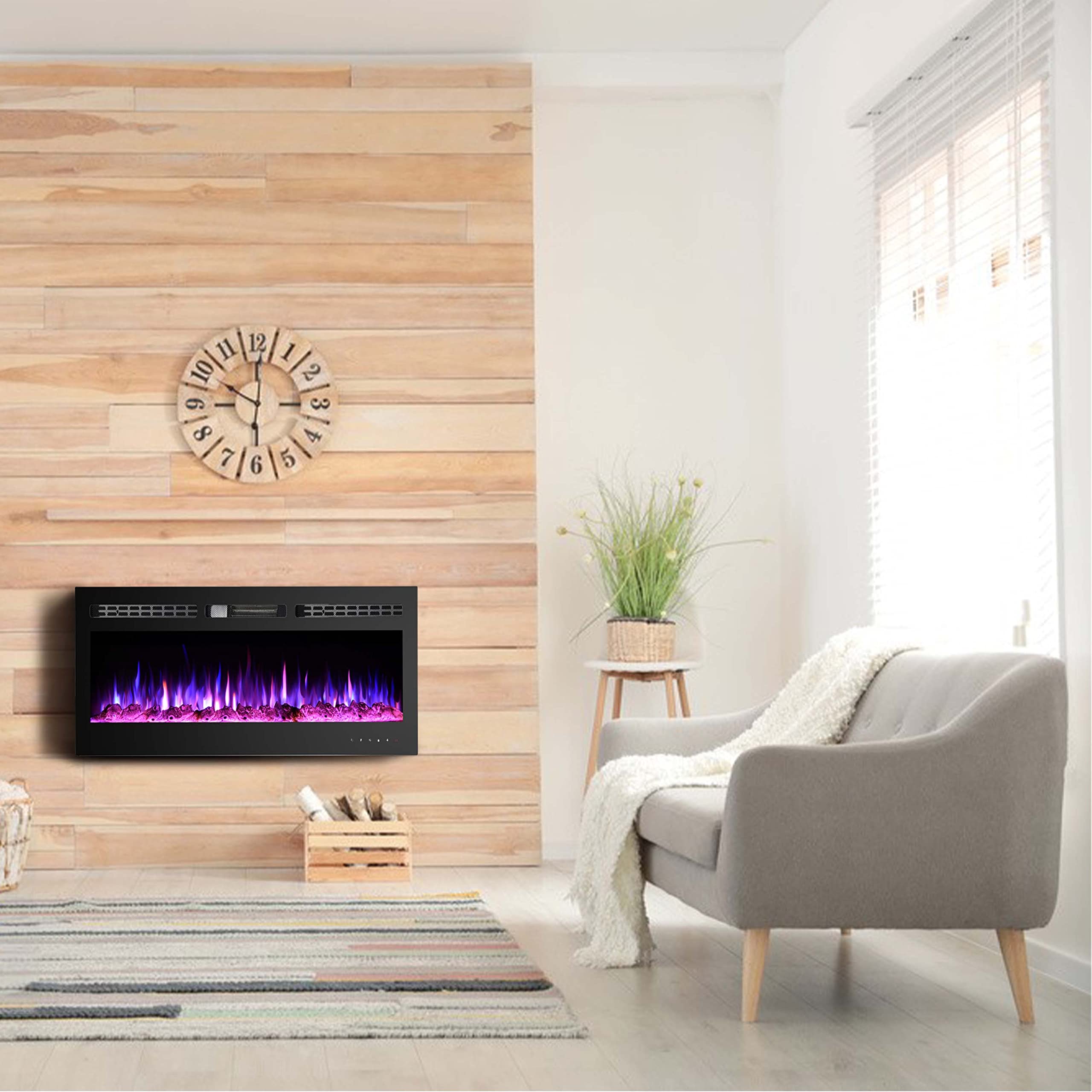 30 Inch Wall Mounted Electric Fireplace with Remote Control - Adjustable LED Flame Colors & Speed - Modern Electric Fireplace Insert for Living Room, Bedroom & Office Heating